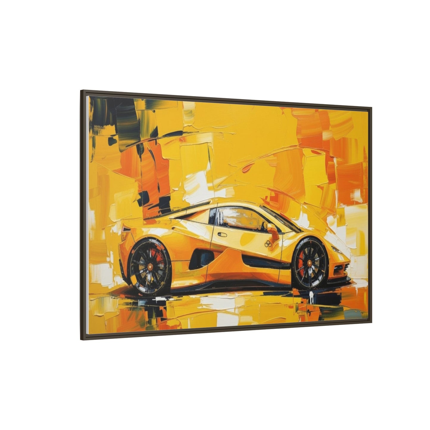 Yellow Sports Car Abstract Matte Canvas Framed Print