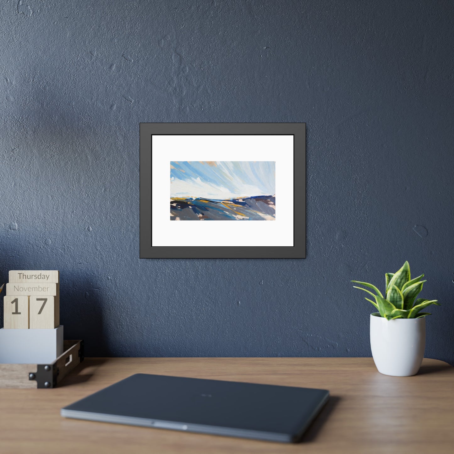 Abstract Coastal Landscape Framed Poster — Blue Seascape Wall Art