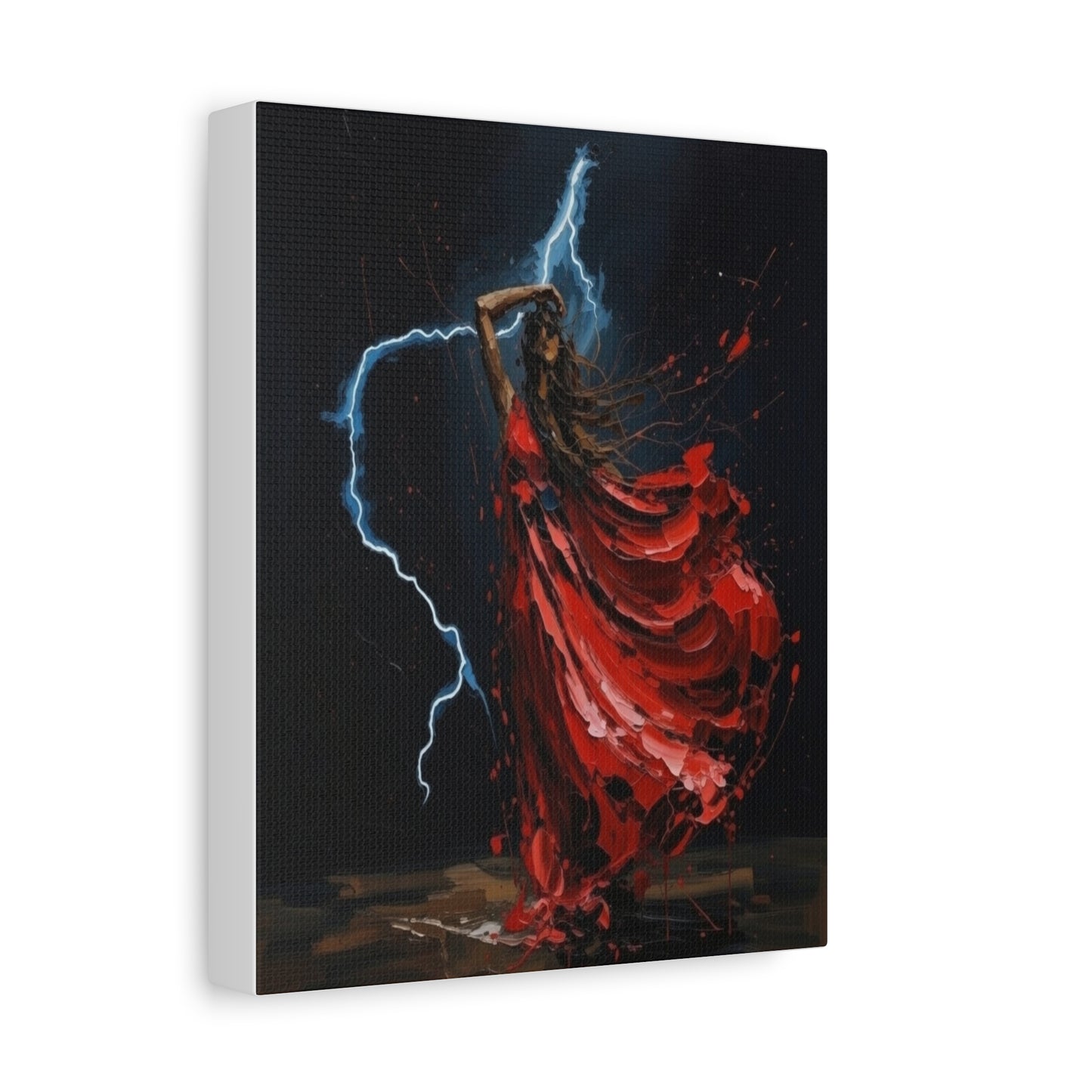 Red Dance Lightning - Matte Stretched Canvas Art