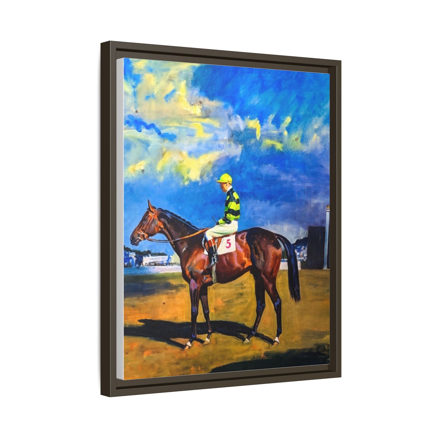 Framed Matte Canvas — Jockey on Racehorse Vintage Equestrian Wall Art