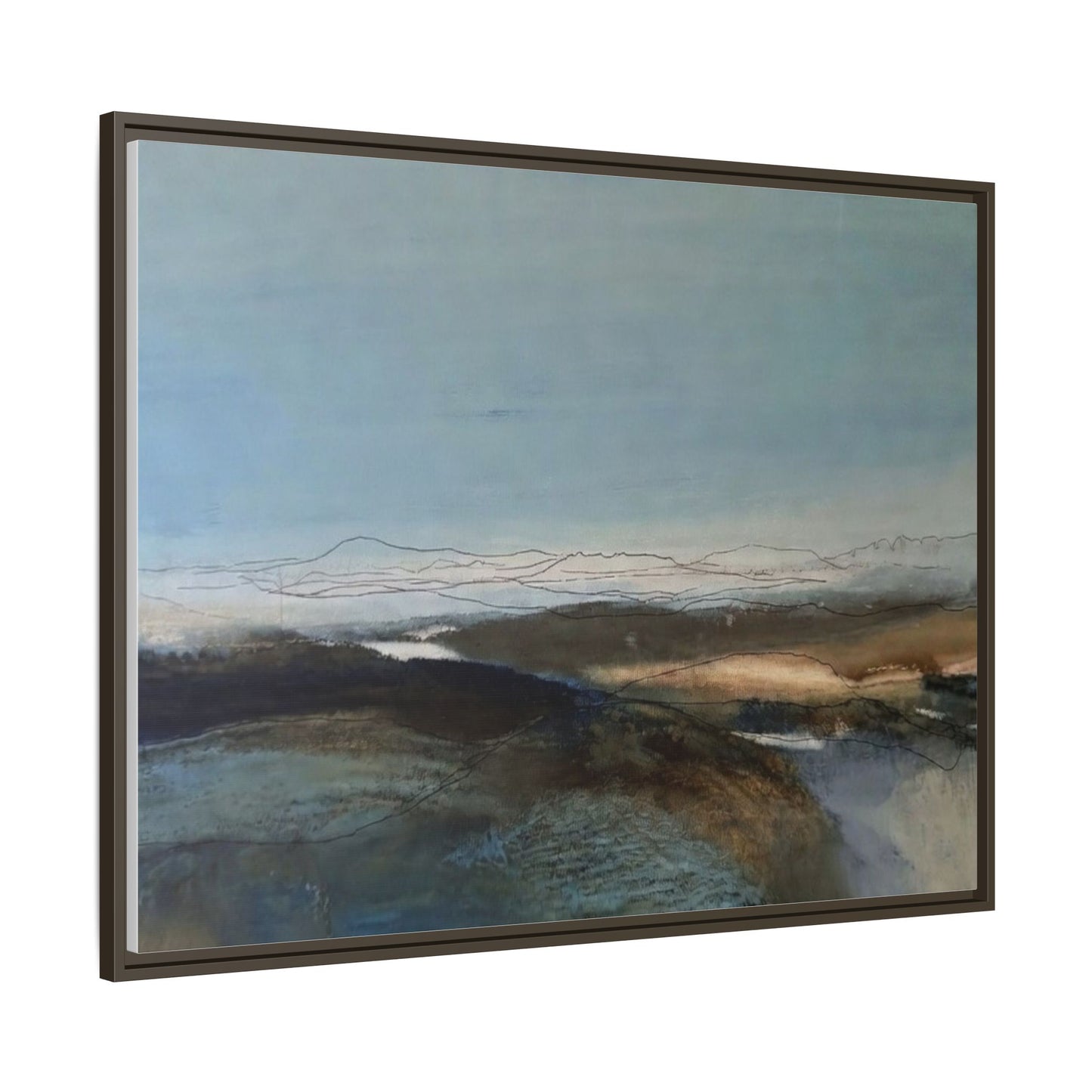 Framed Matte Canvas Wall Art — Serene Abstract Blue Landscape