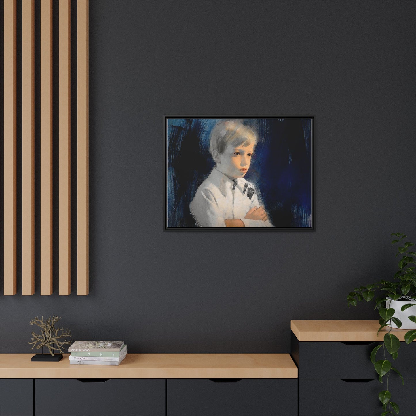 Painting of boy by Unknown Artist Framed Matte Canvas Wall Art Print