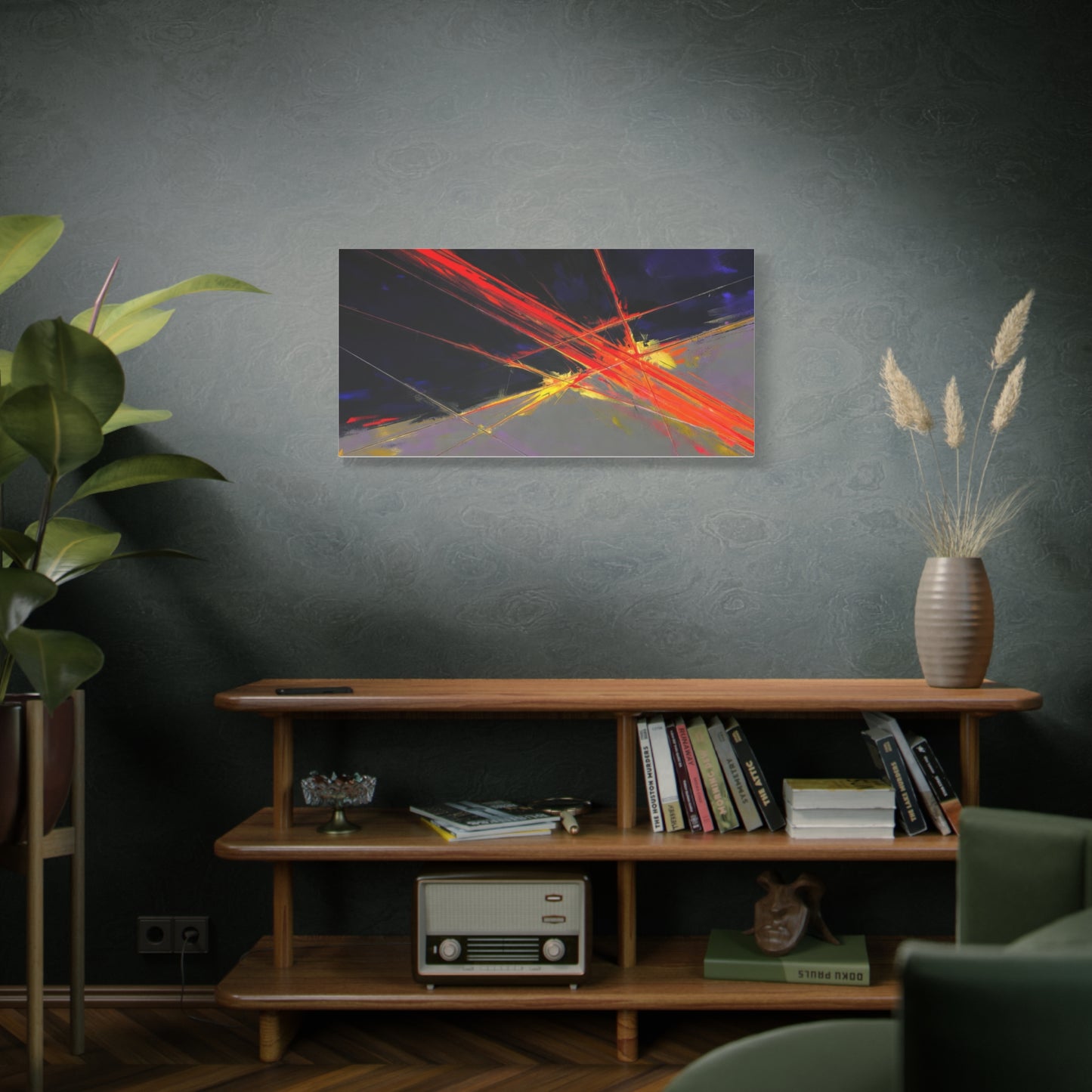 Abstract Red Streaks Matte Canvas Print — Modern Geometric Wall Art