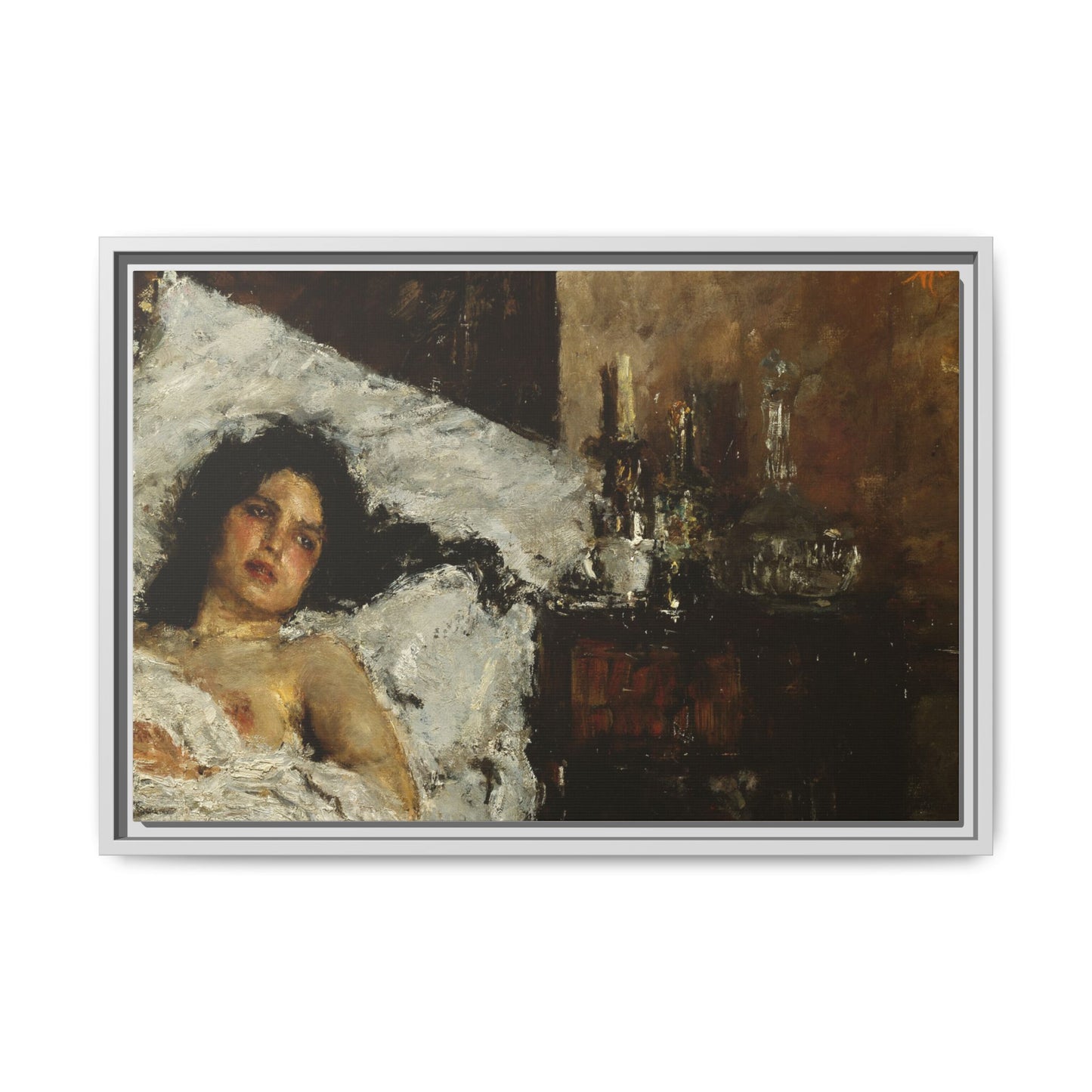 Resting by Antonio Mancini Framed Matte Canvas Wall Art Print