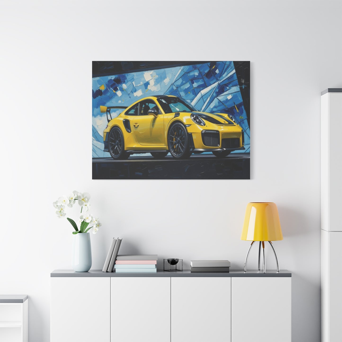 Yellow Porsche Sports Car Canvas Print — Modern Automotive Wall Art