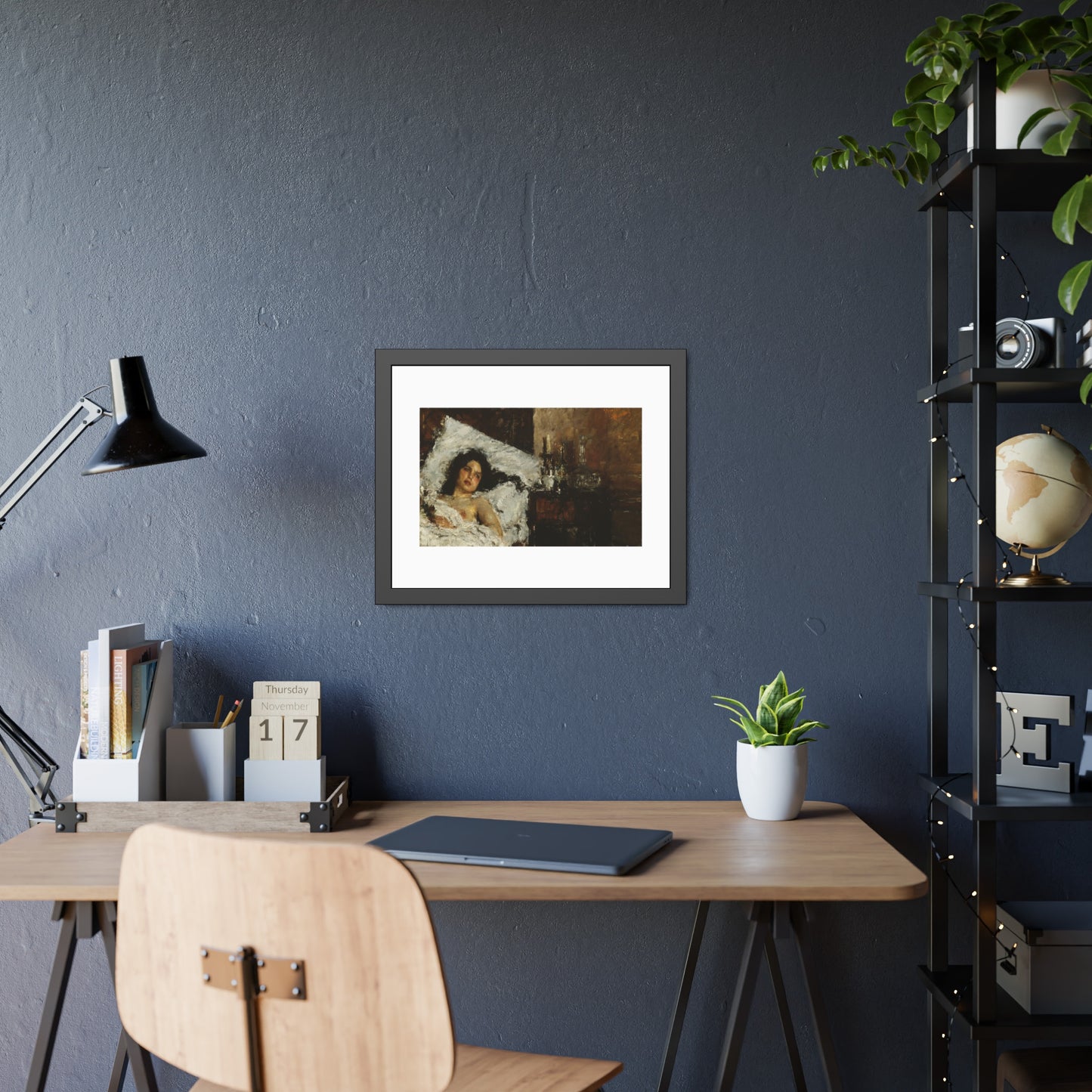 Resting by Antonio Mancini  Framed Poster Wall Art Print