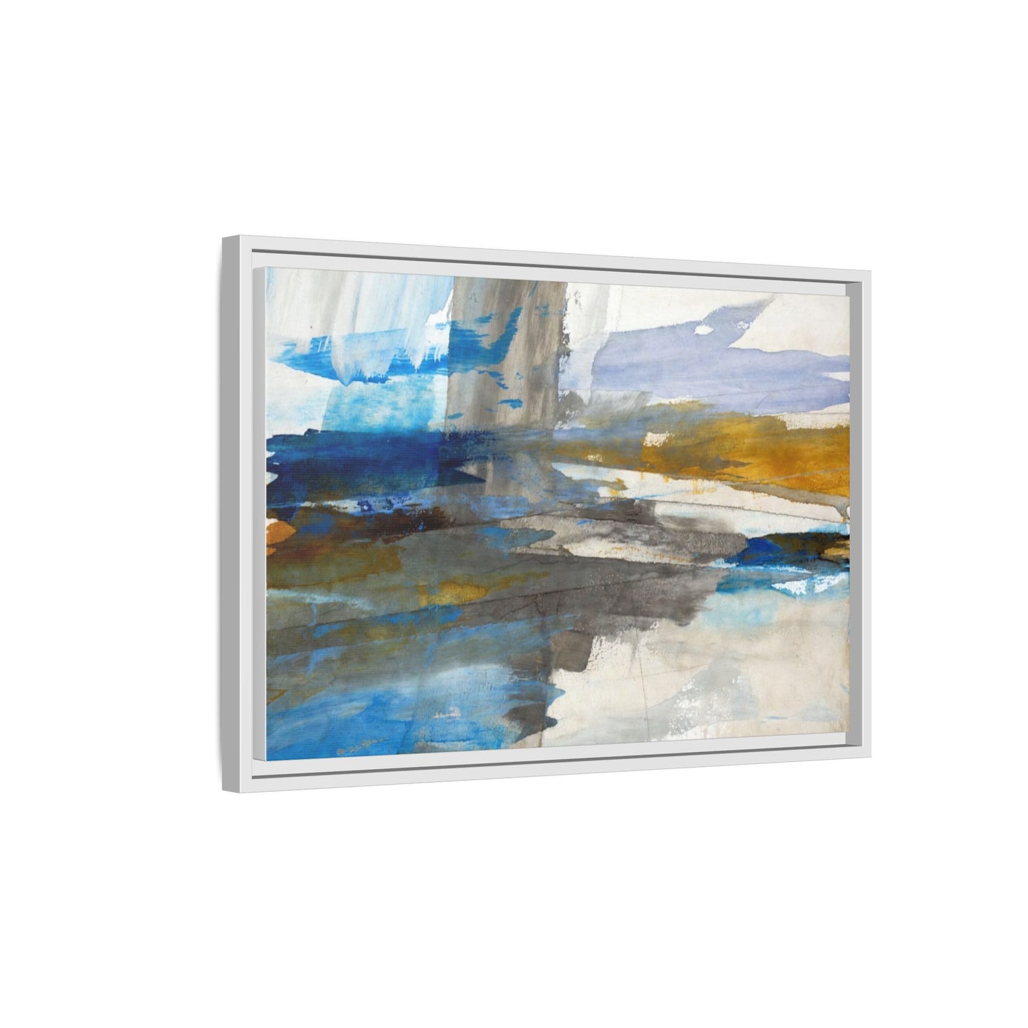 Abstract Blue & Gold Framed Canvas Art — Matte Multi-Color Wall Print
