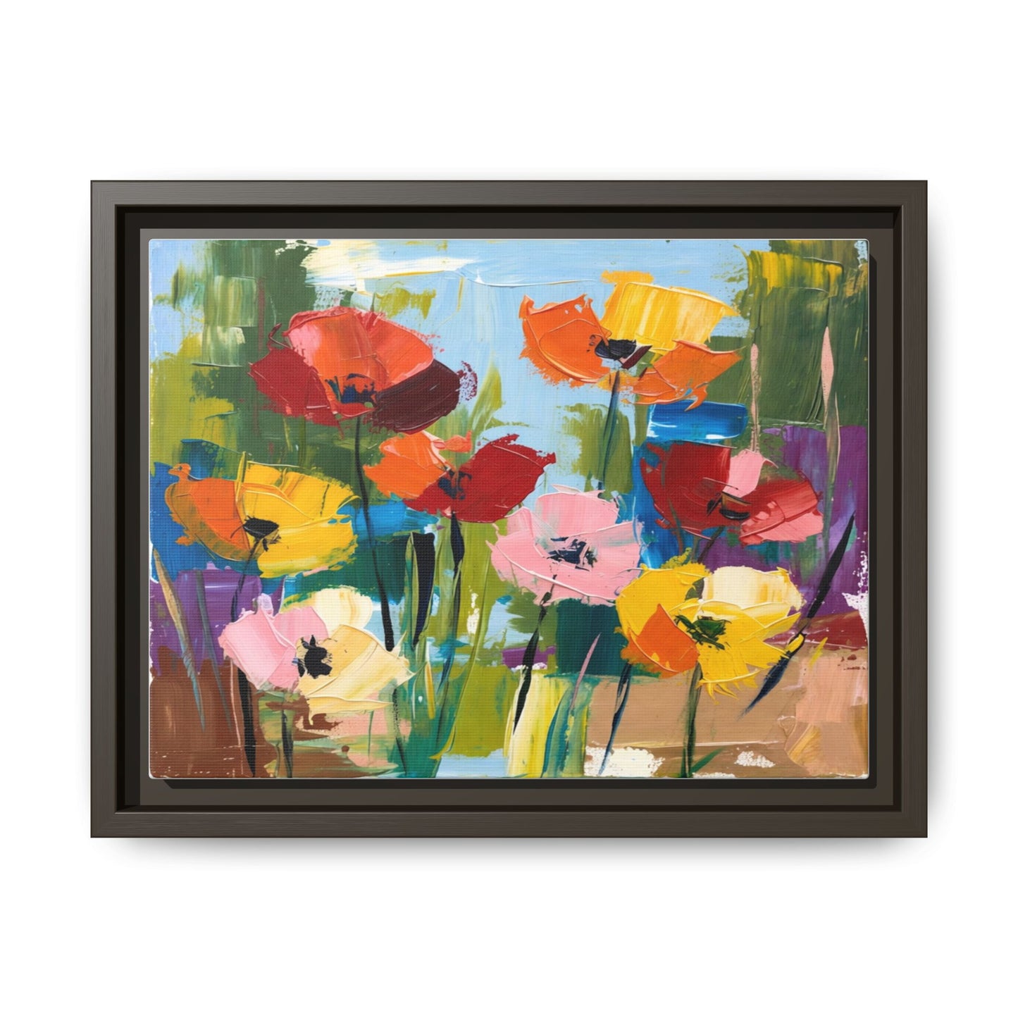 Framed Floral Canvas Print — Colorful Abstract Poppy Artwork