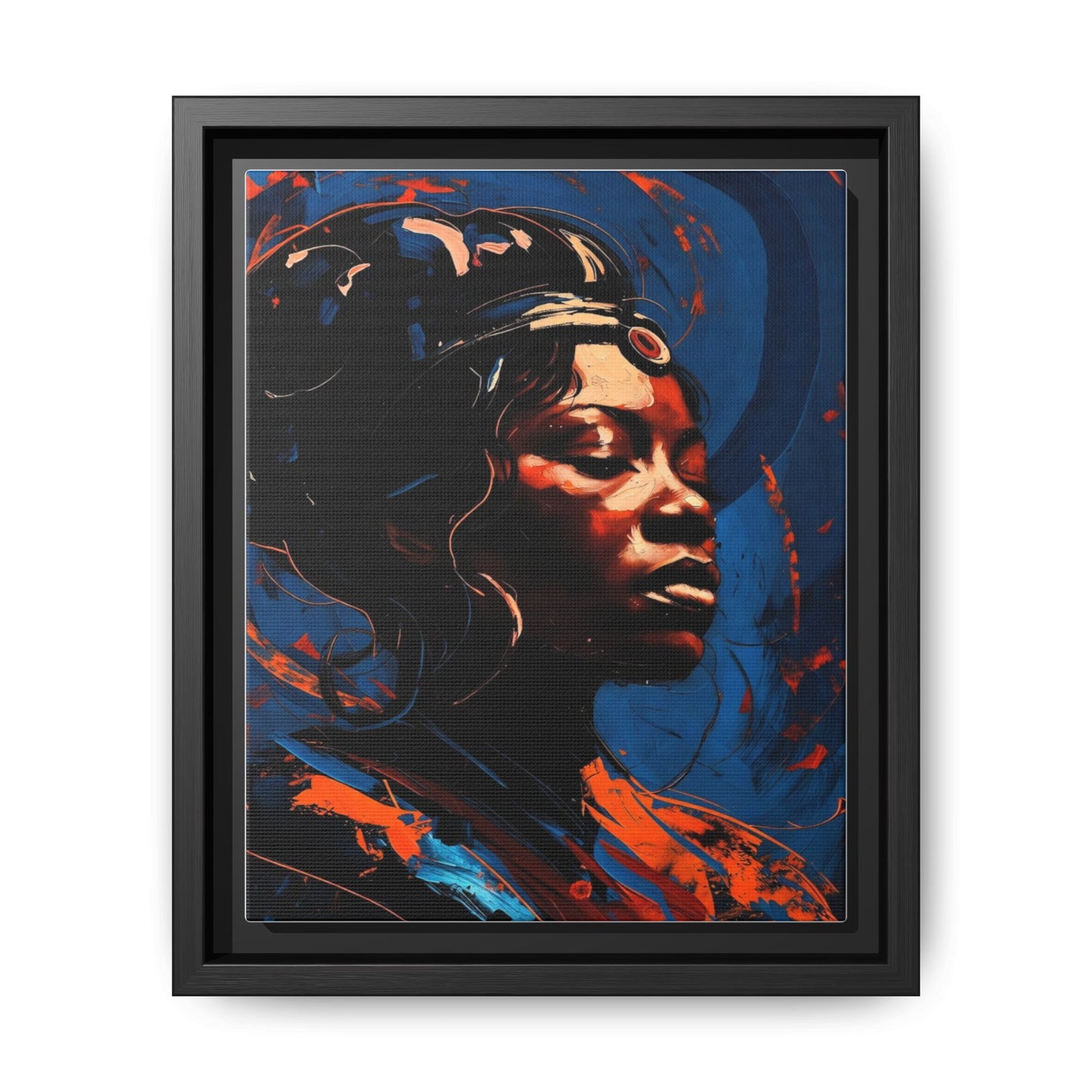 Framed Matte Canvas Art - Vibrant Portrait of a Black Woman (Multi-Color)