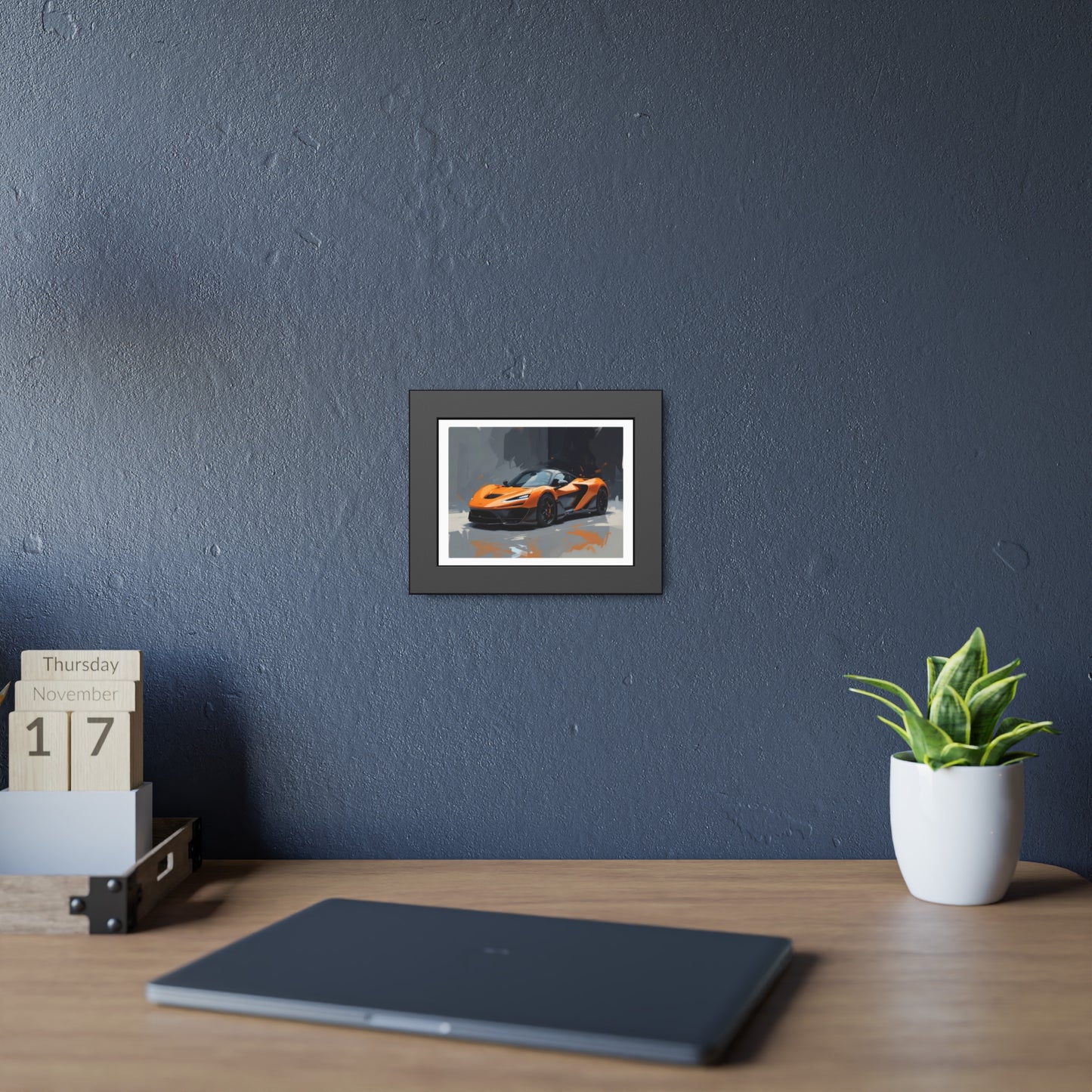Framed Sports Car Poster — Orange Supercar Art Print