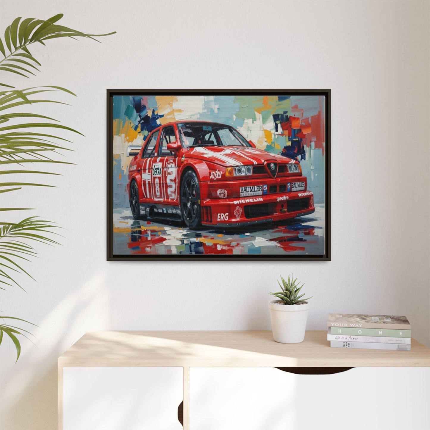 Framed Racing Car Canvas Print — Red Alfa Romeo Track Art