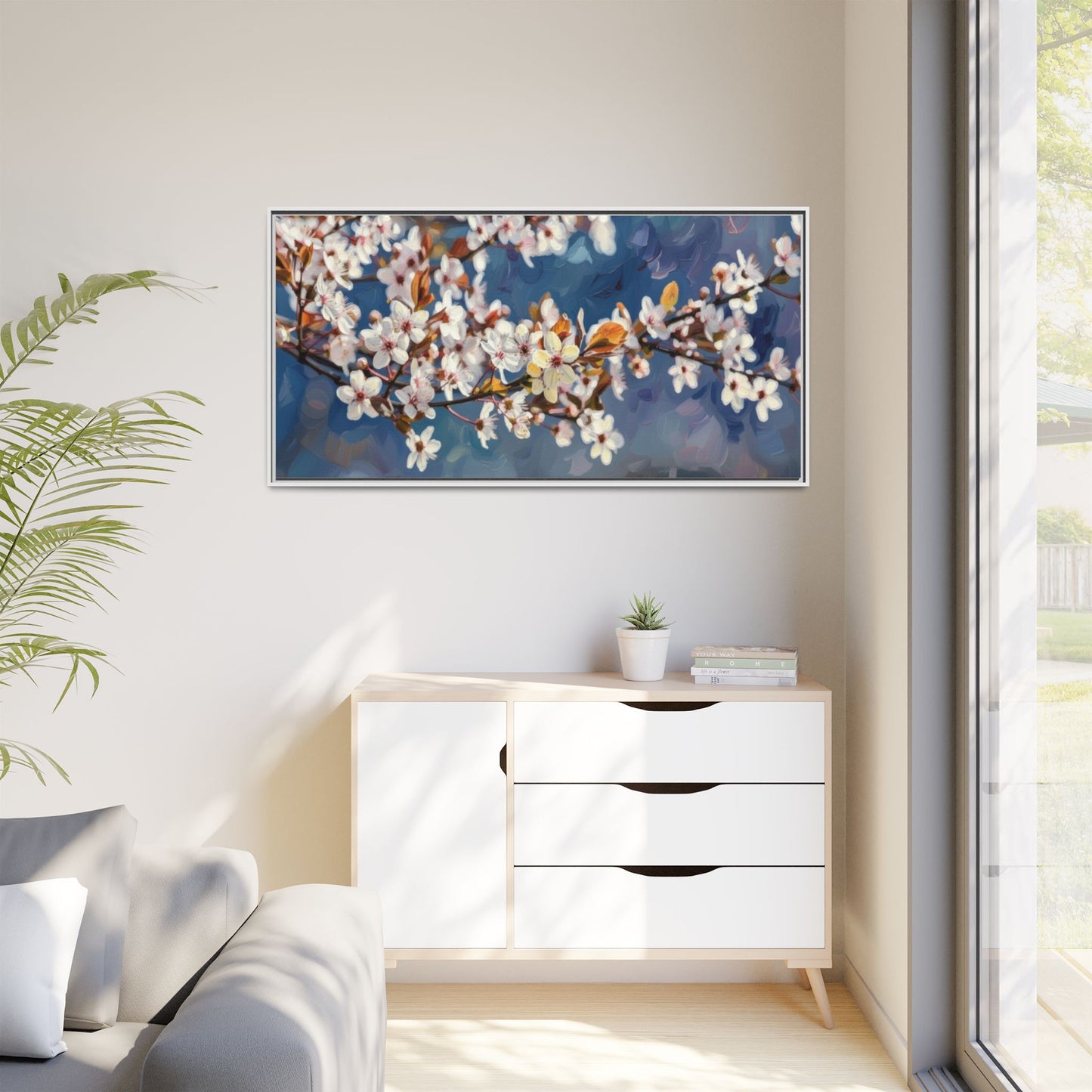 Framed Matte Canvas Print — Cherry Blossom Branch Wall Art
