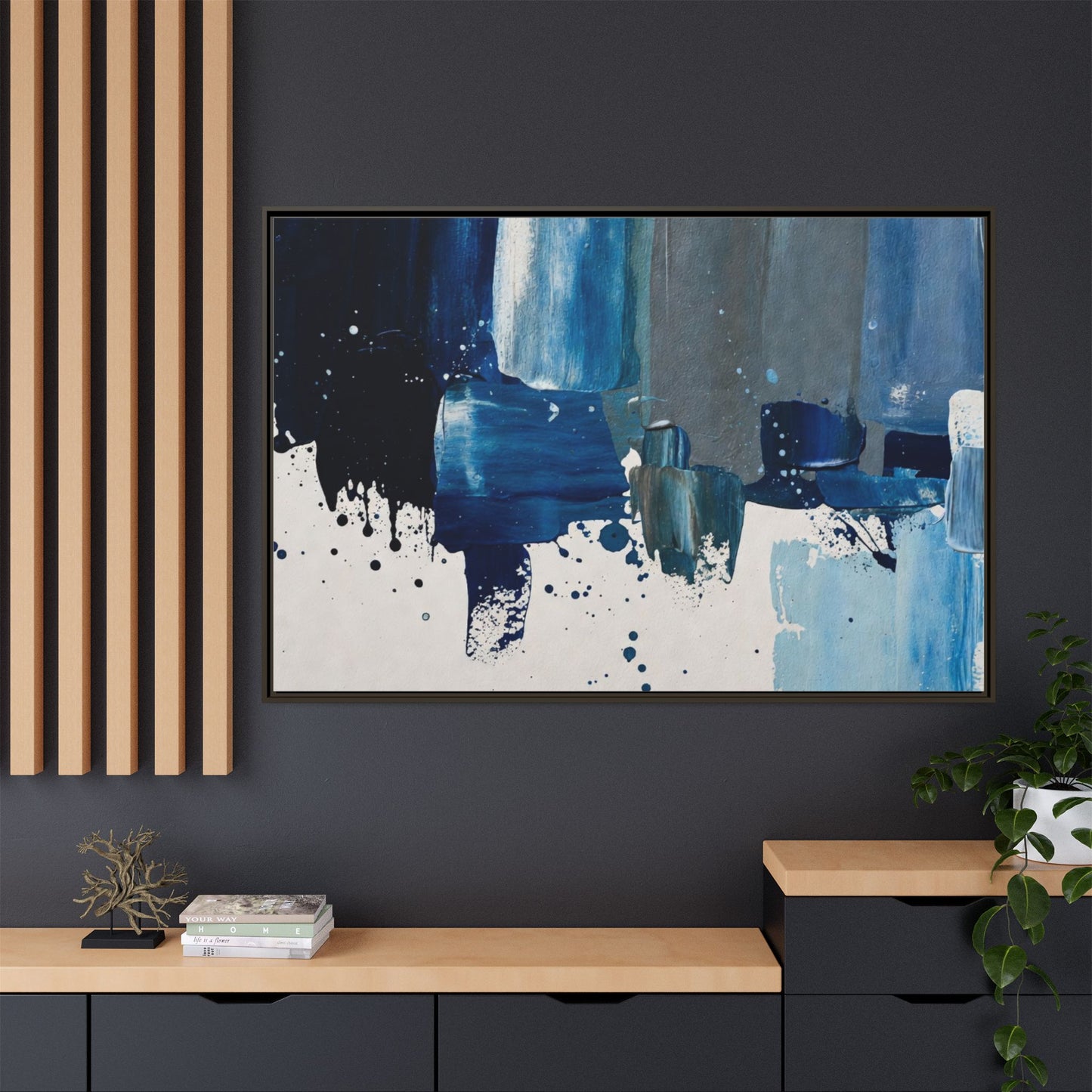 Abstract Blue Ocean Matte Canvas Framed Wall Art
