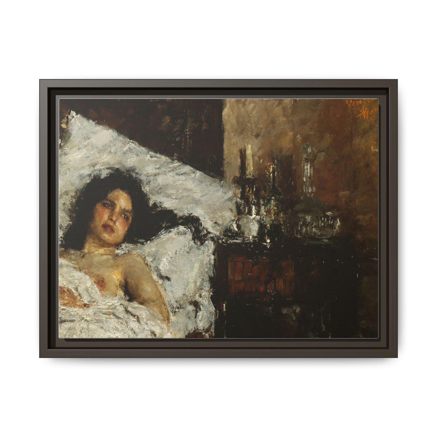 Resting by Antonio Mancini Framed Matte Canvas Wall Art Print