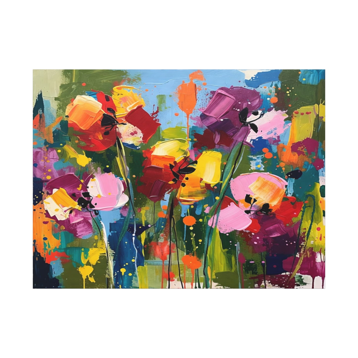 Vibrant Abstract Floral Canvas — Colorful Poppy Wall Art, Matte Stretched 1.25"