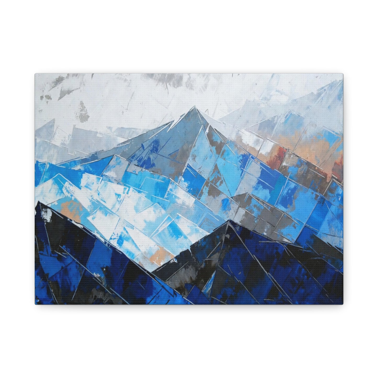 Blue Abstract Mountain Canvas Print – Modern Geometric Landscape Wall Art