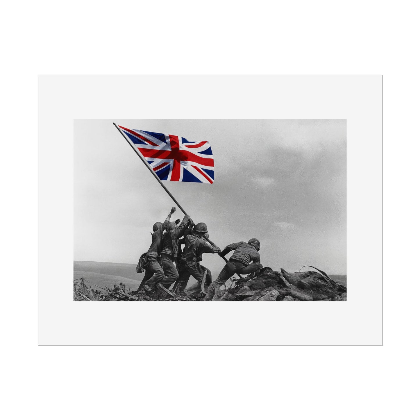 Raising the Union Jack by Unknown attributed to Joe Rosenthal Wall Art Print