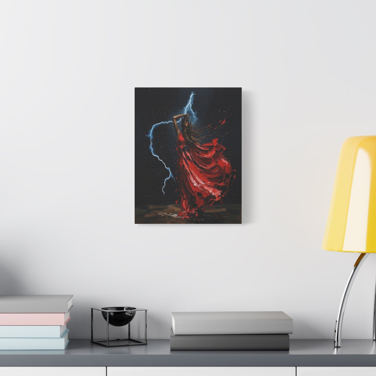 Red Dance Lightning - Matte Stretched Canvas Art