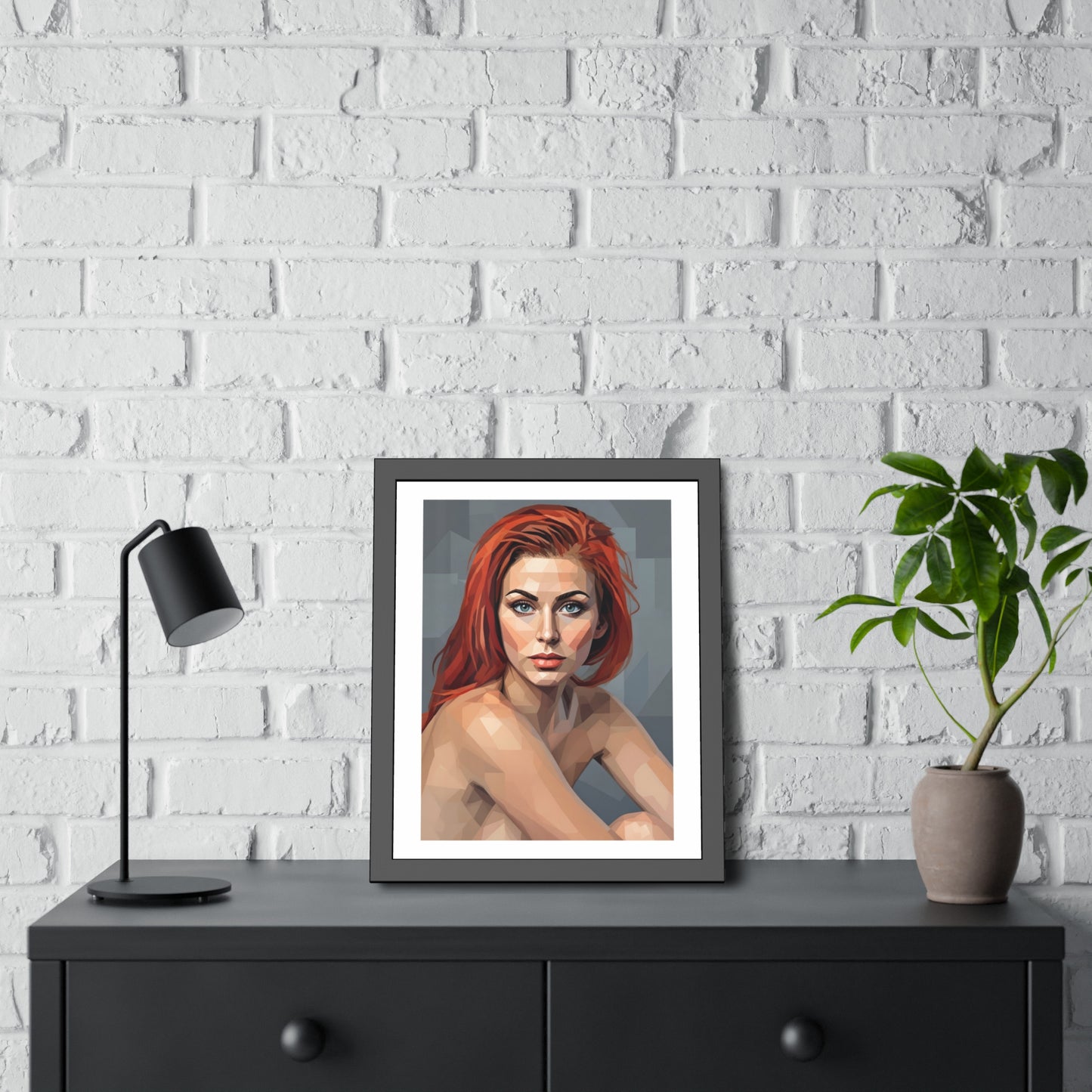 Framed Poster — Geometric Redhead Portrait Art Print