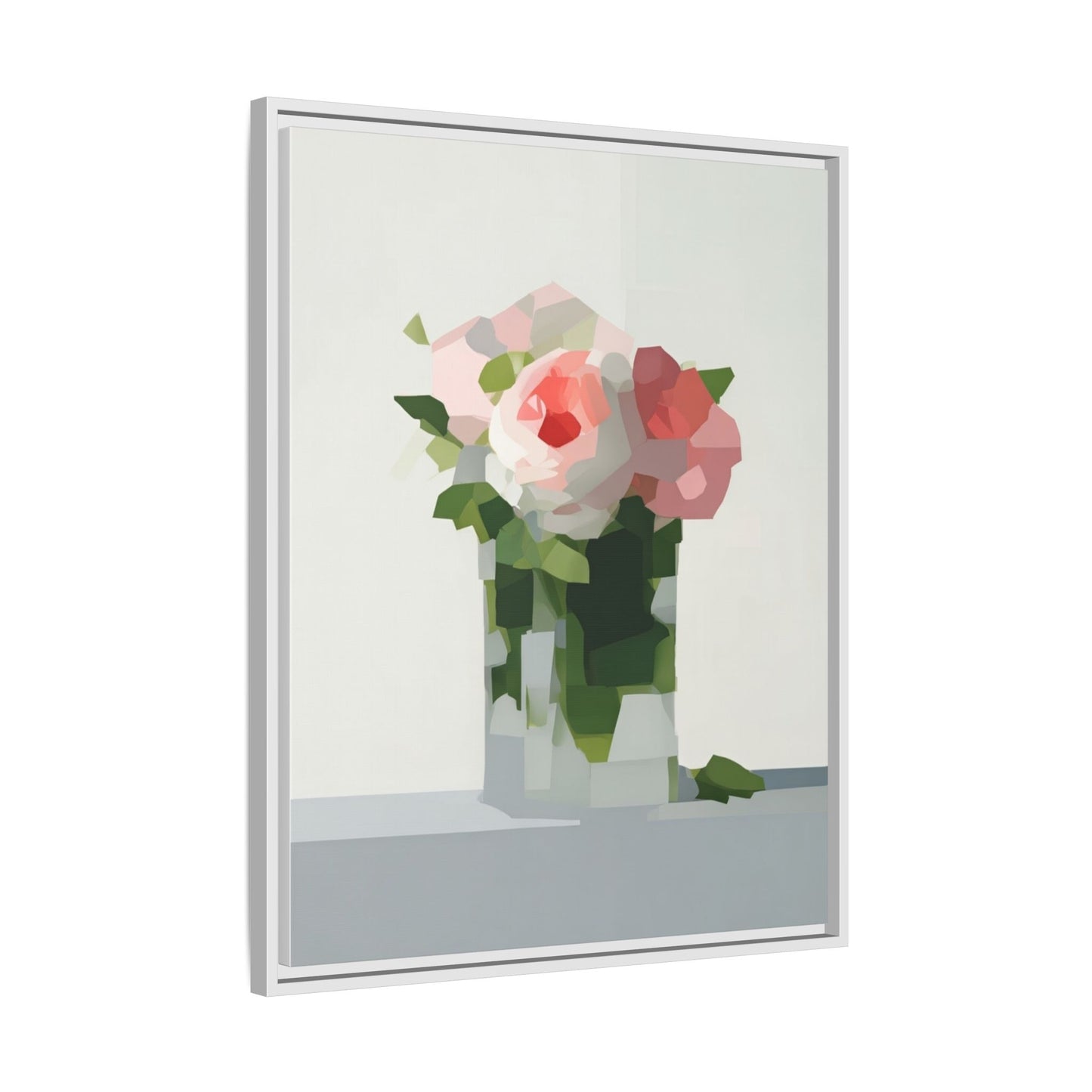 Framed Floral Canvas Print — Modern Pink Roses Still Life