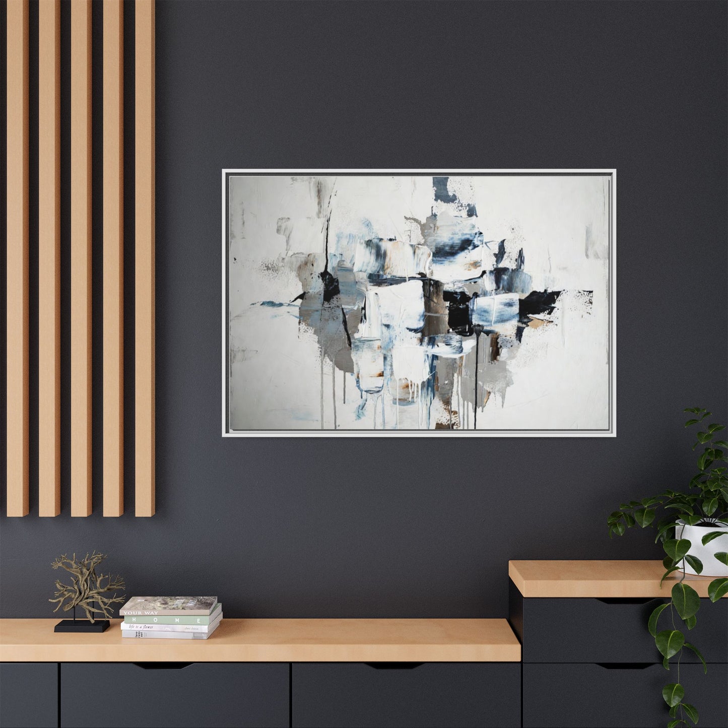 Framed Abstract Canvas Art — Blue Neutral Modern Wall Print