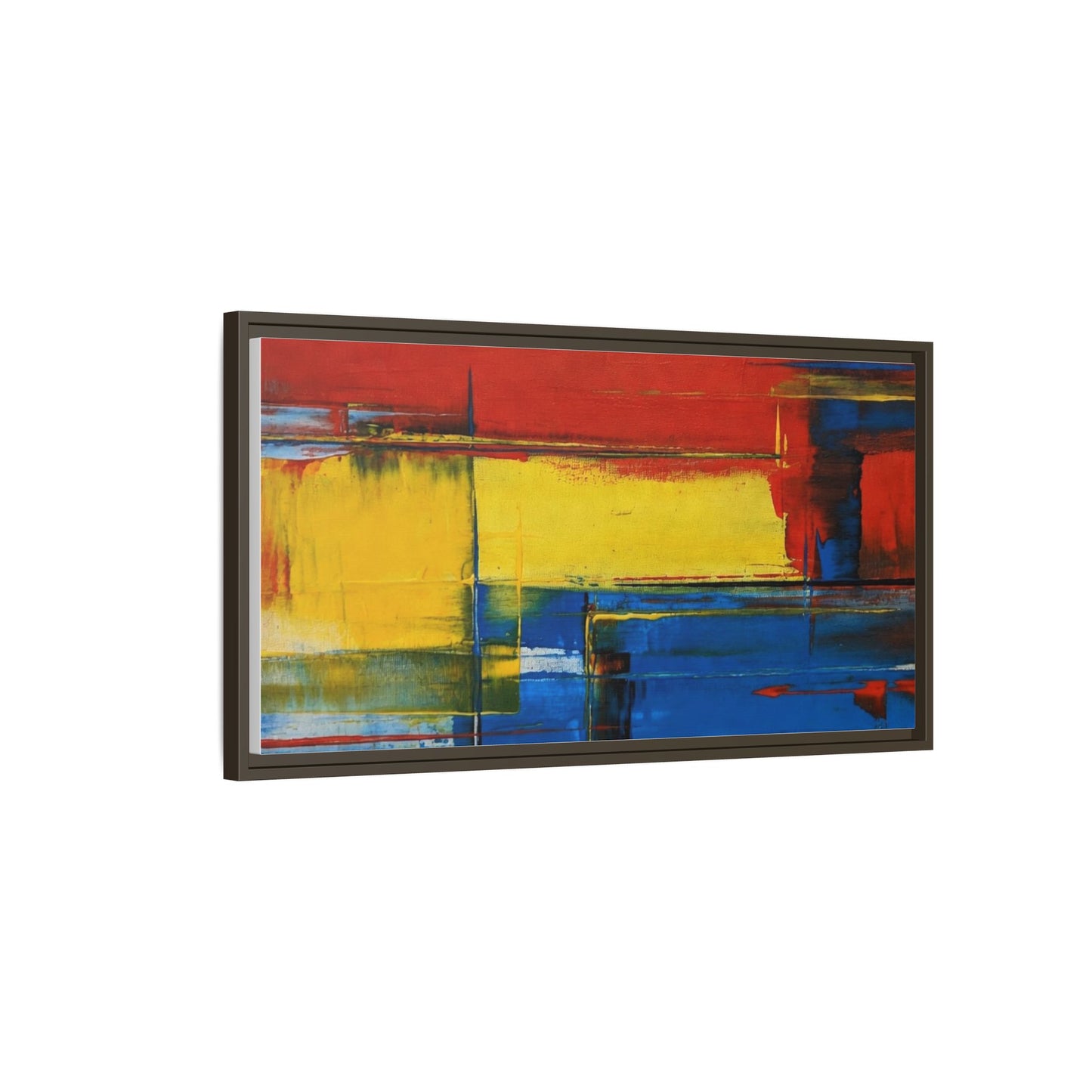 Abstract Color Block Matte Canvas Framed Wall Art — Modern Red Yellow Blue Painting