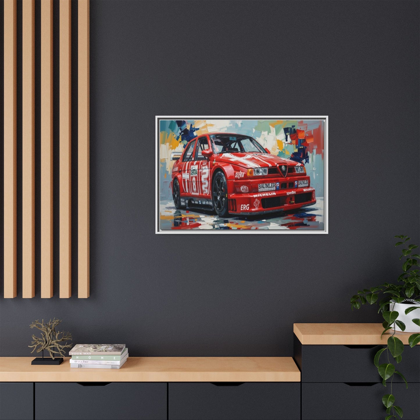 Framed Racing Car Canvas Print — Red Alfa Romeo Track Art