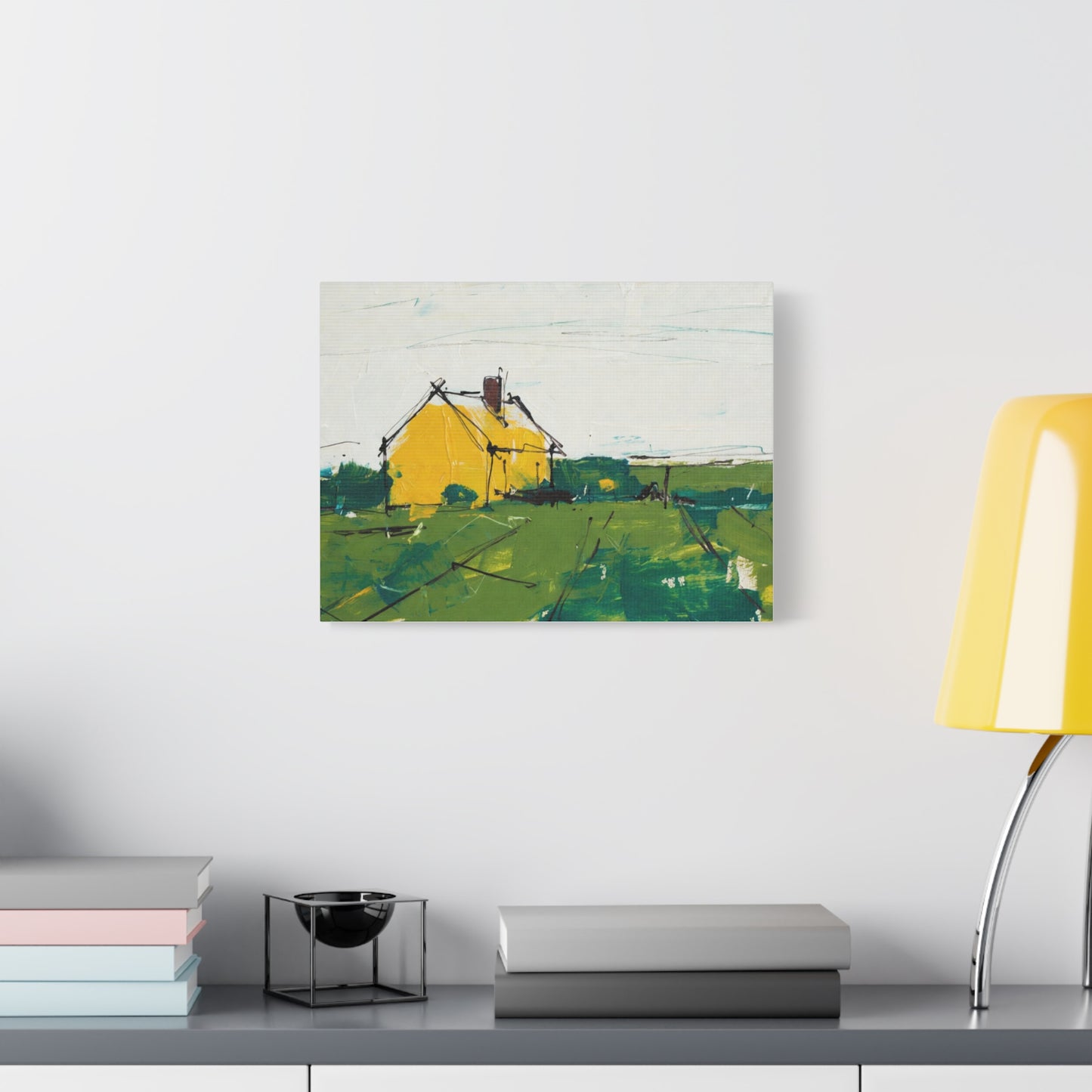 Yellow Cottage Landscape Canvas - Matte Stretched Wall Art