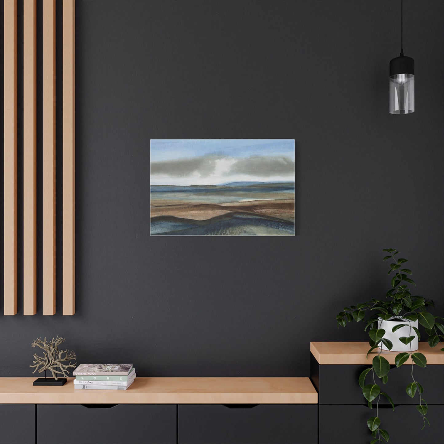 Coastal Mist Matte Canvas Print — Serene Blue-Brown Landscape Wall Art