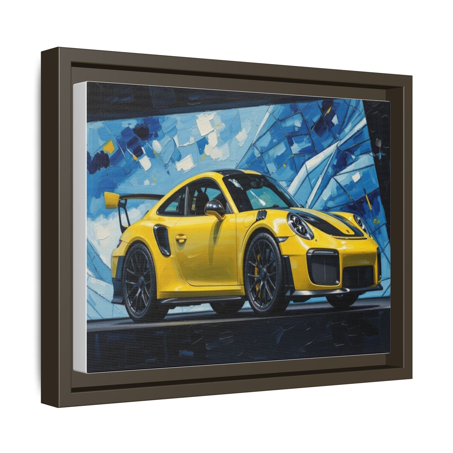 Yellow Porsche Sports Car Matte Framed Canvas – Modern Automotive Wall Art