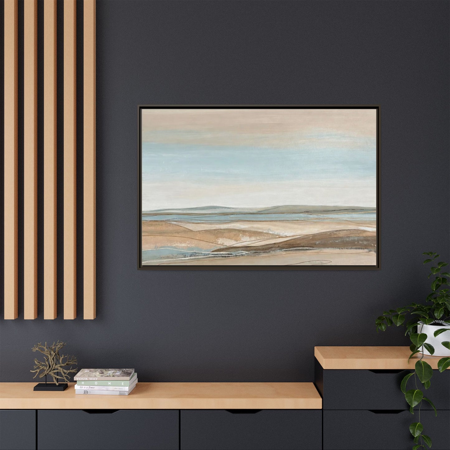 Framed Abstract Landscape Matte Canvas — Serene Coastal Horizon Wall Art