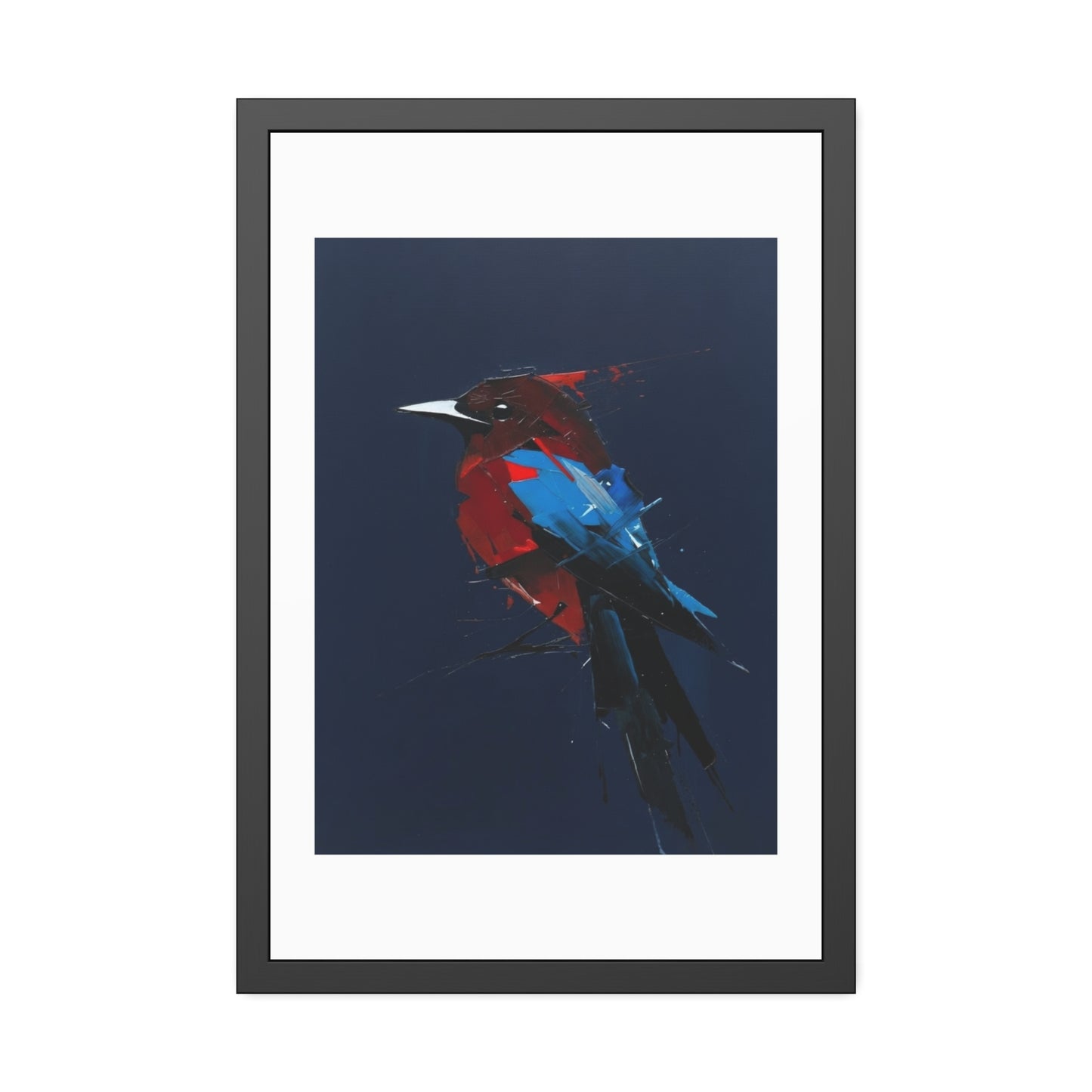 Framed Bird Art Print — Modern Red & Blue Kingfisher Poster