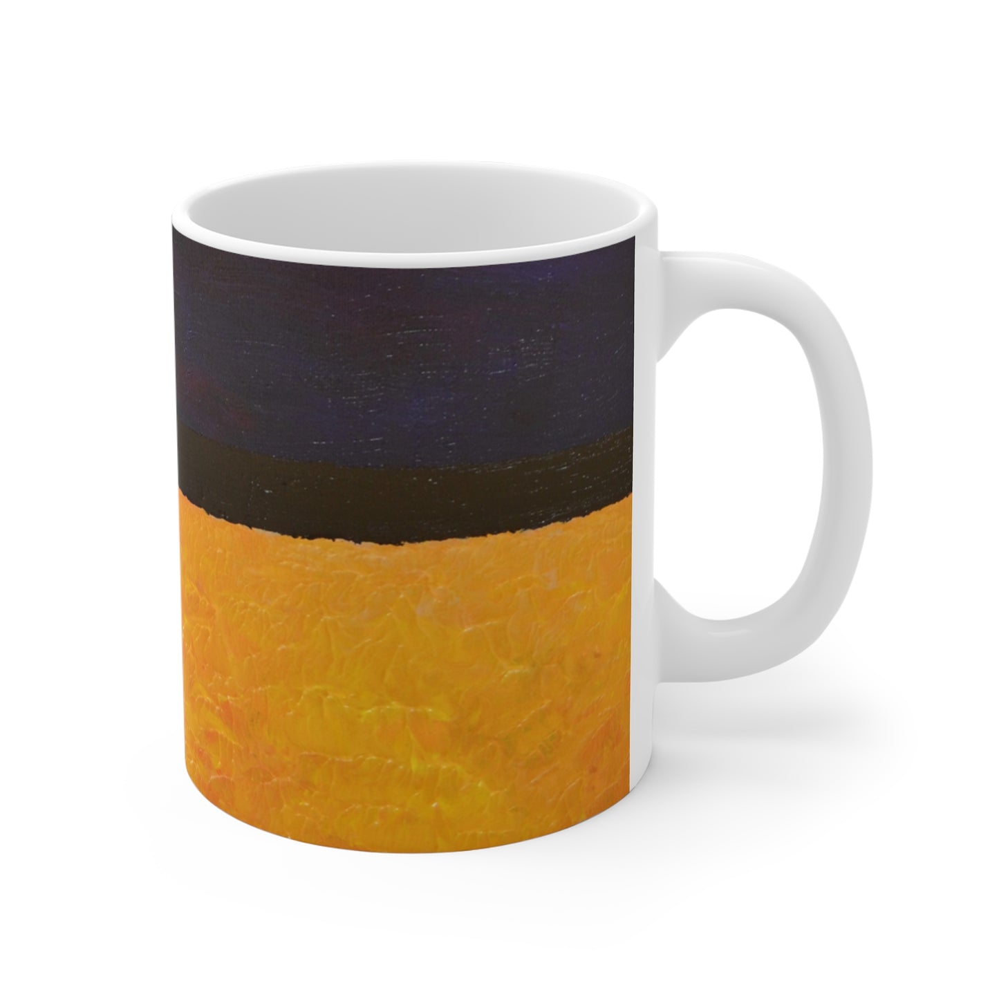 Abstract Sunset Stripe Mug — Minimalist Orange & Navy Ceramic Coffee Cup