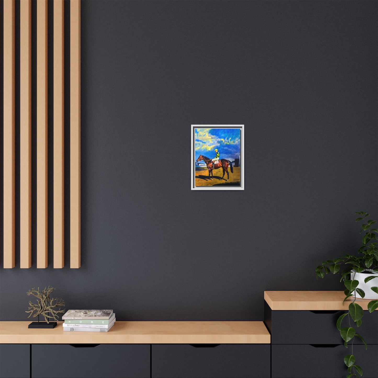 Framed Matte Canvas — Jockey on Racehorse Vintage Equestrian Wall Art