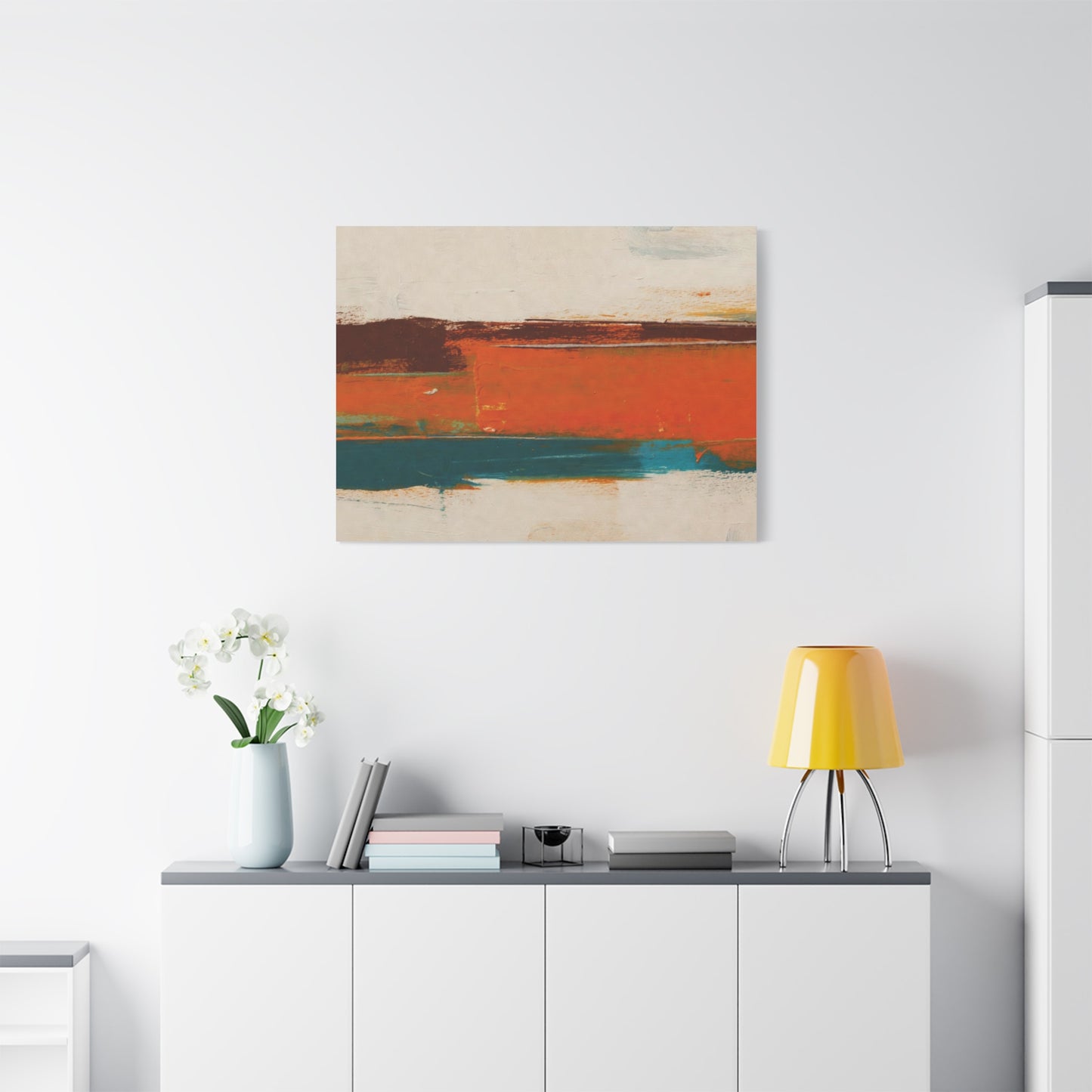 Abstract Orange & Teal Matte Canvas Wall Art — Stretched 1.25"