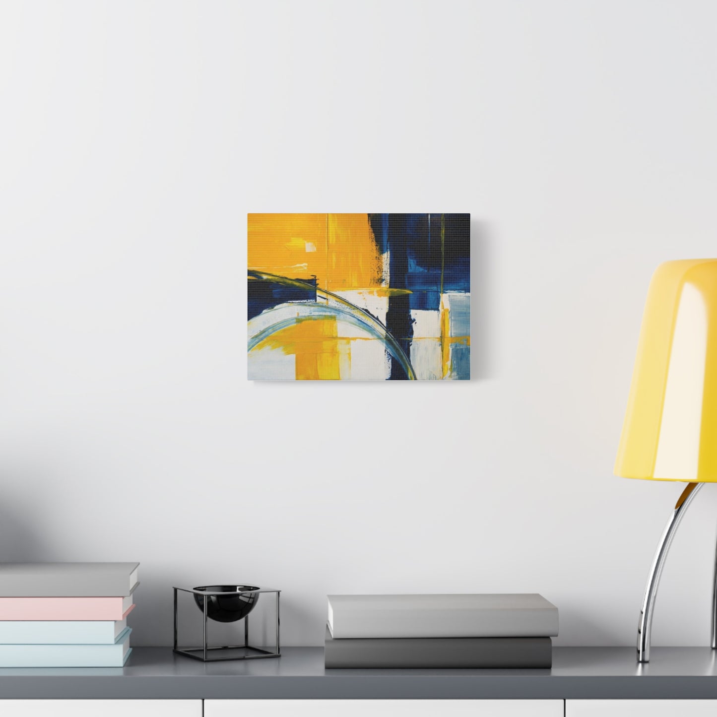 Abstract Blue & Yellow Arc Matte Canvas Wall Art - Stretched 1.25"