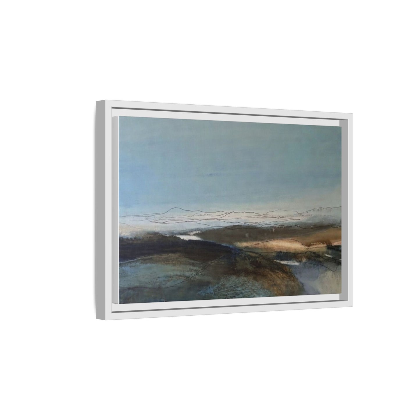 Framed Matte Canvas Wall Art — Serene Abstract Blue Landscape