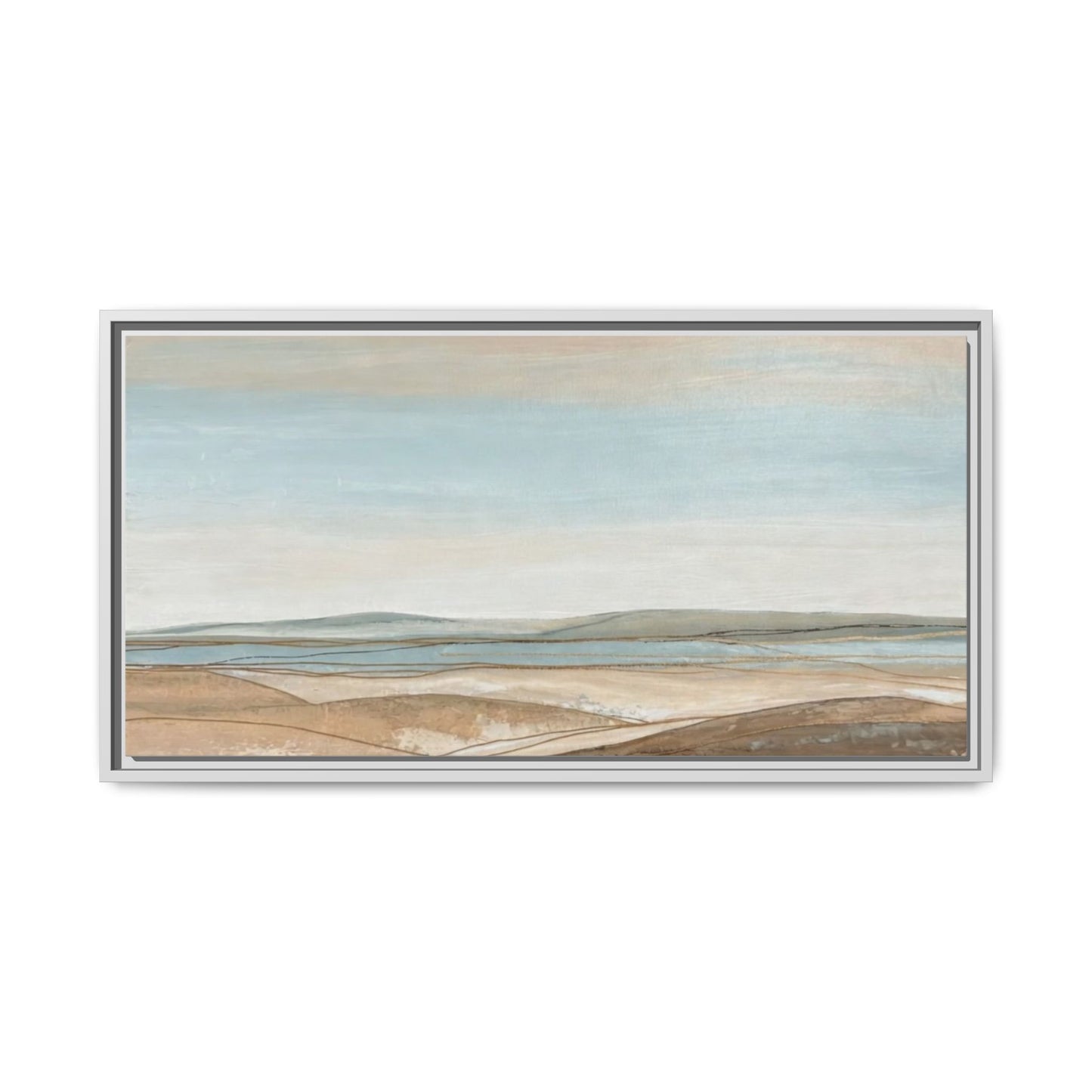 Framed Abstract Landscape Matte Canvas — Serene Coastal Horizon Wall Art