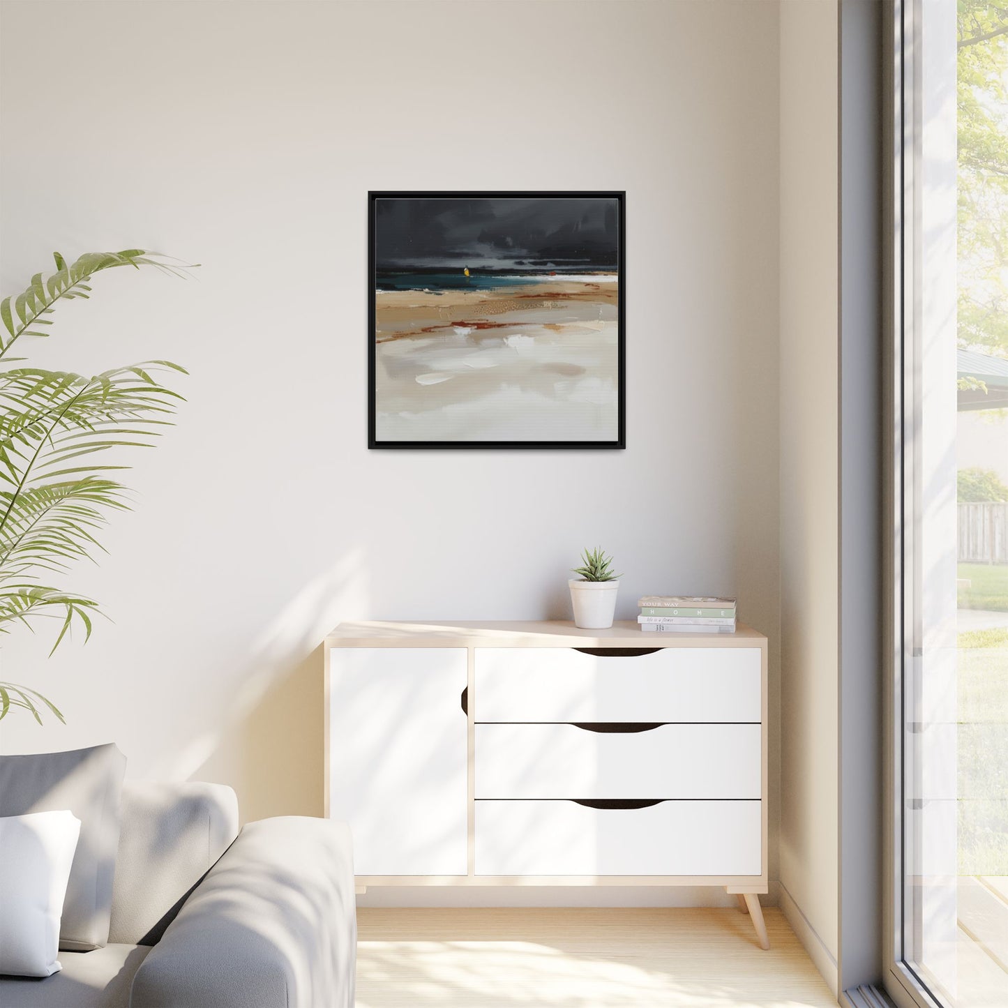 Framed Matte Canvas Beachscape Art Print — Coastal Abstract Wall Decor