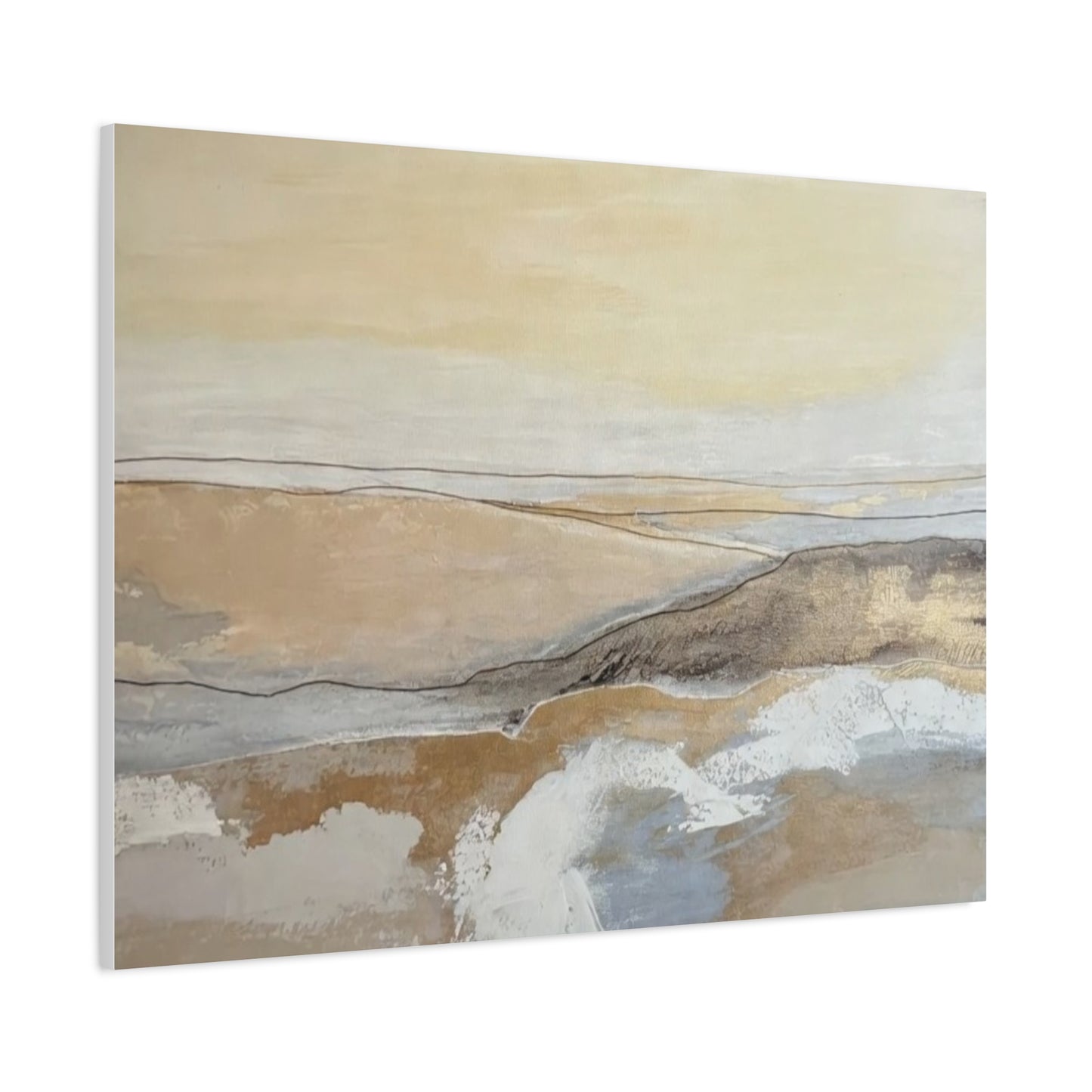 Abstract Coastal Landscape Canvas — Neutral Seascape Matte Stretched Wall Art