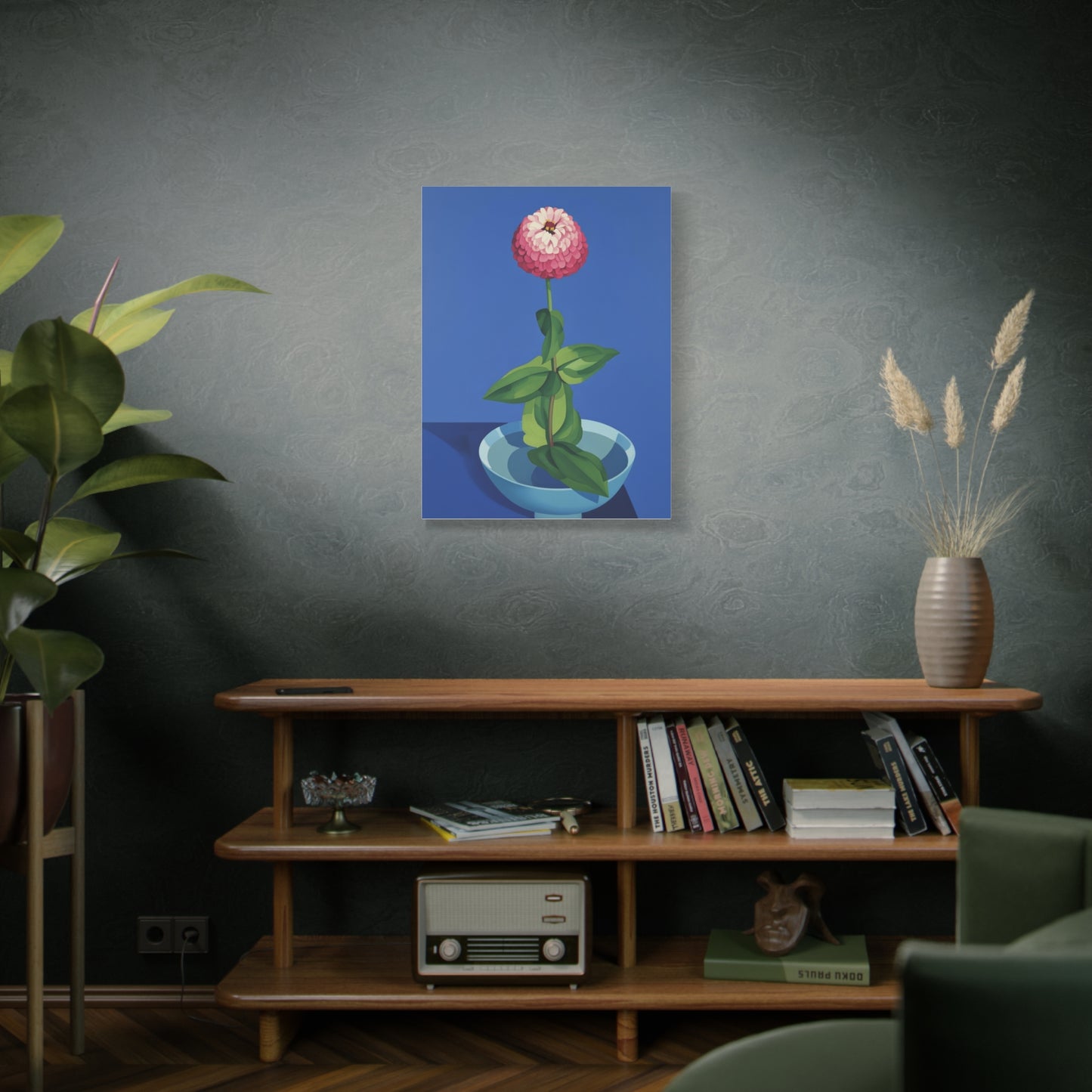 Pink Zinnia Still Life Matte Canvas Wall Art — Stretched 1.25"