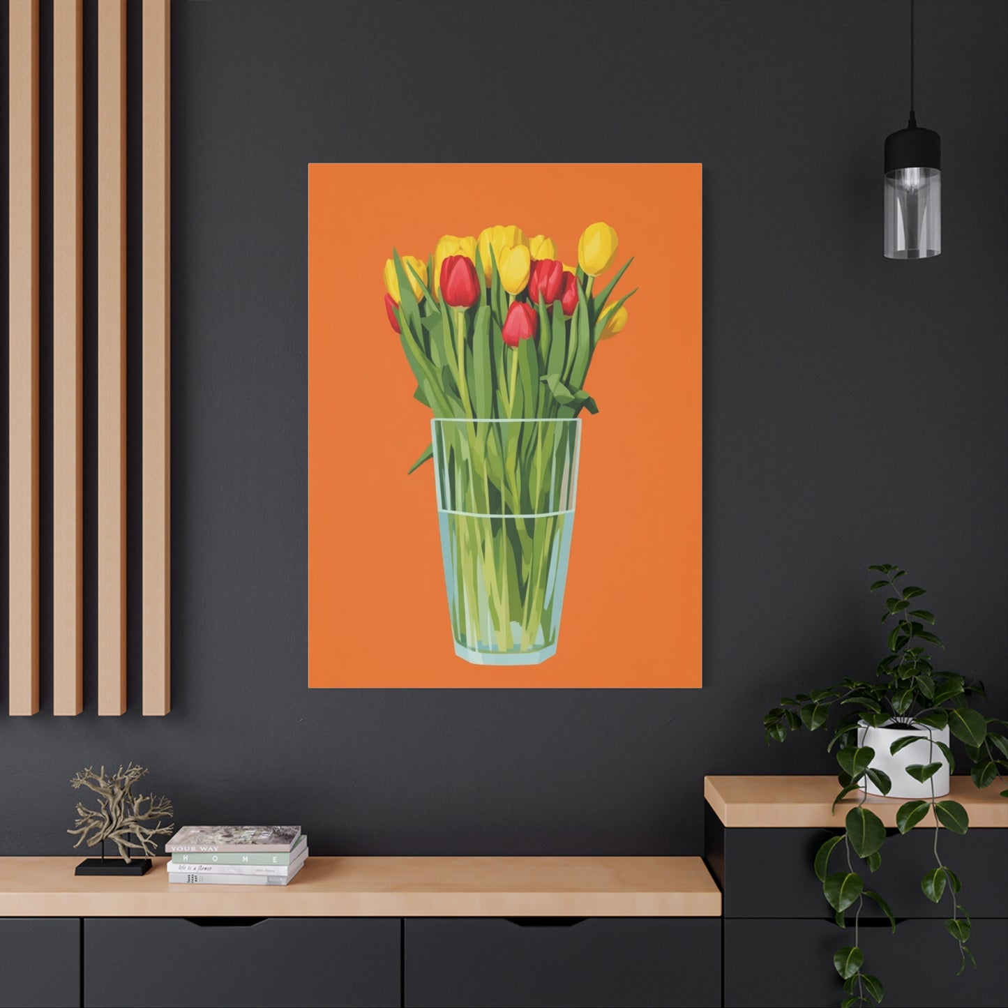 Tulip Bouquet Canvas Wall Art – Glass Vase on Orange