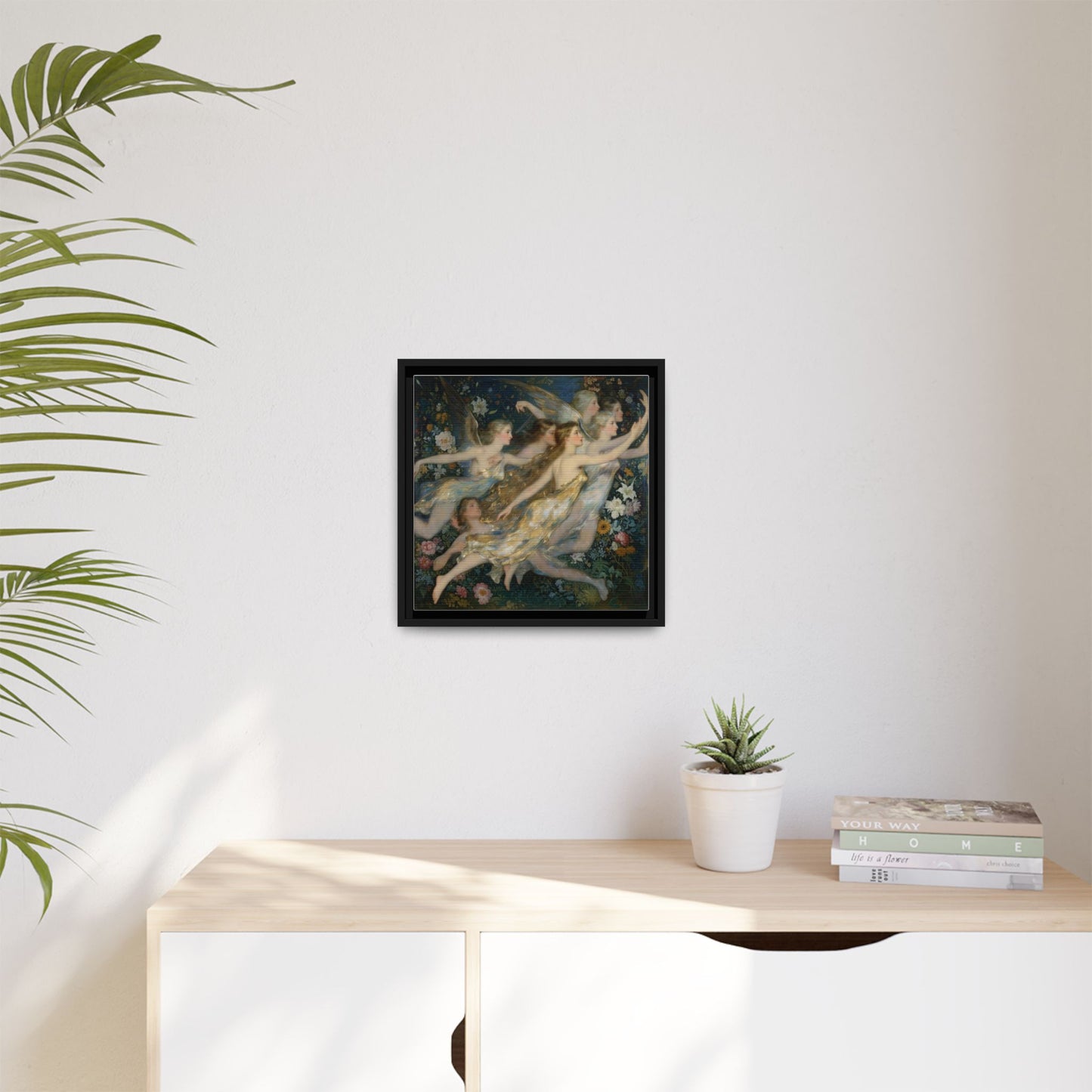 Framed Matte Canvas Wall Art — Vintage Fairies & Floral Painting