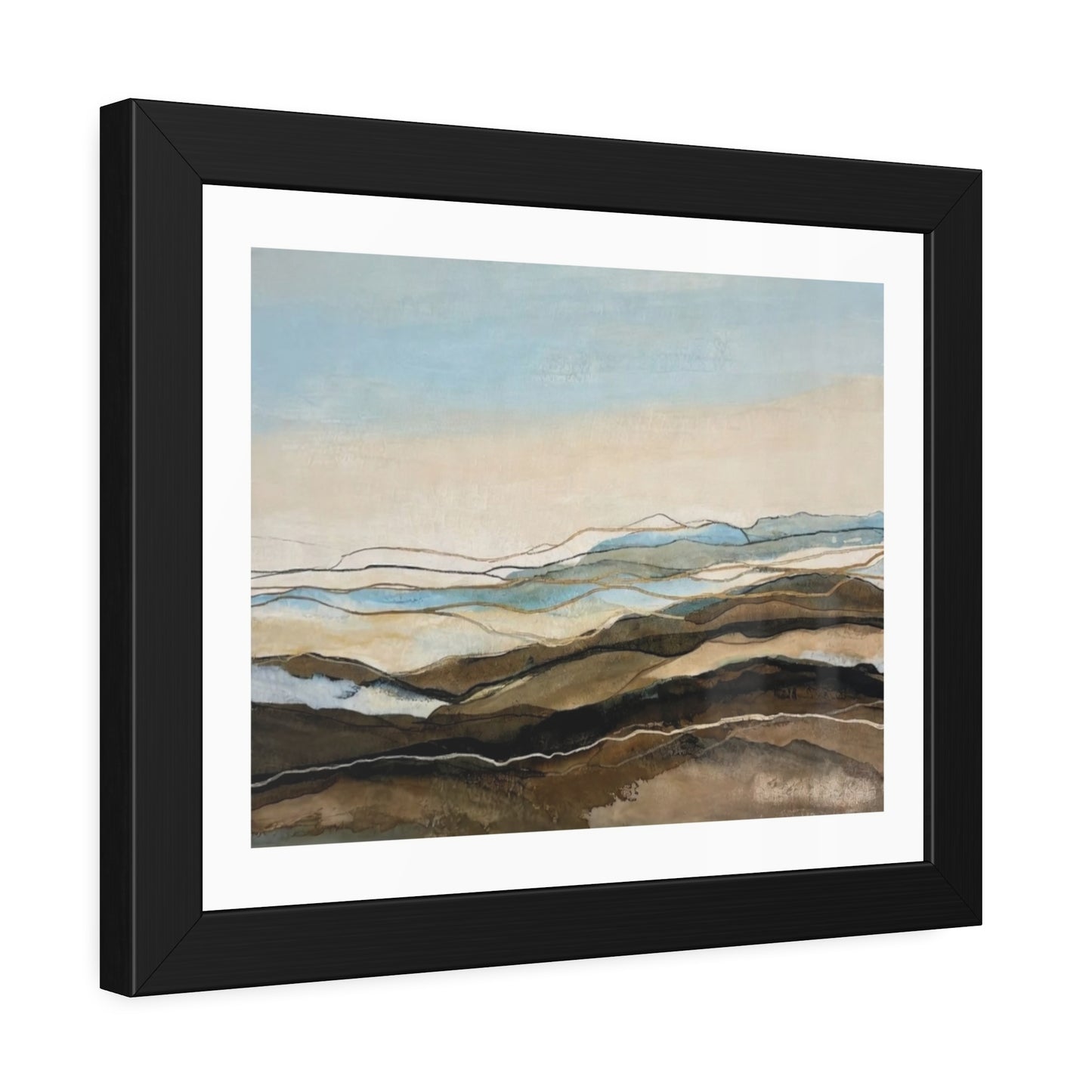 Coastal Abstract Landscape Framed Poster — Serene Blue & Earthtone Wall Art
