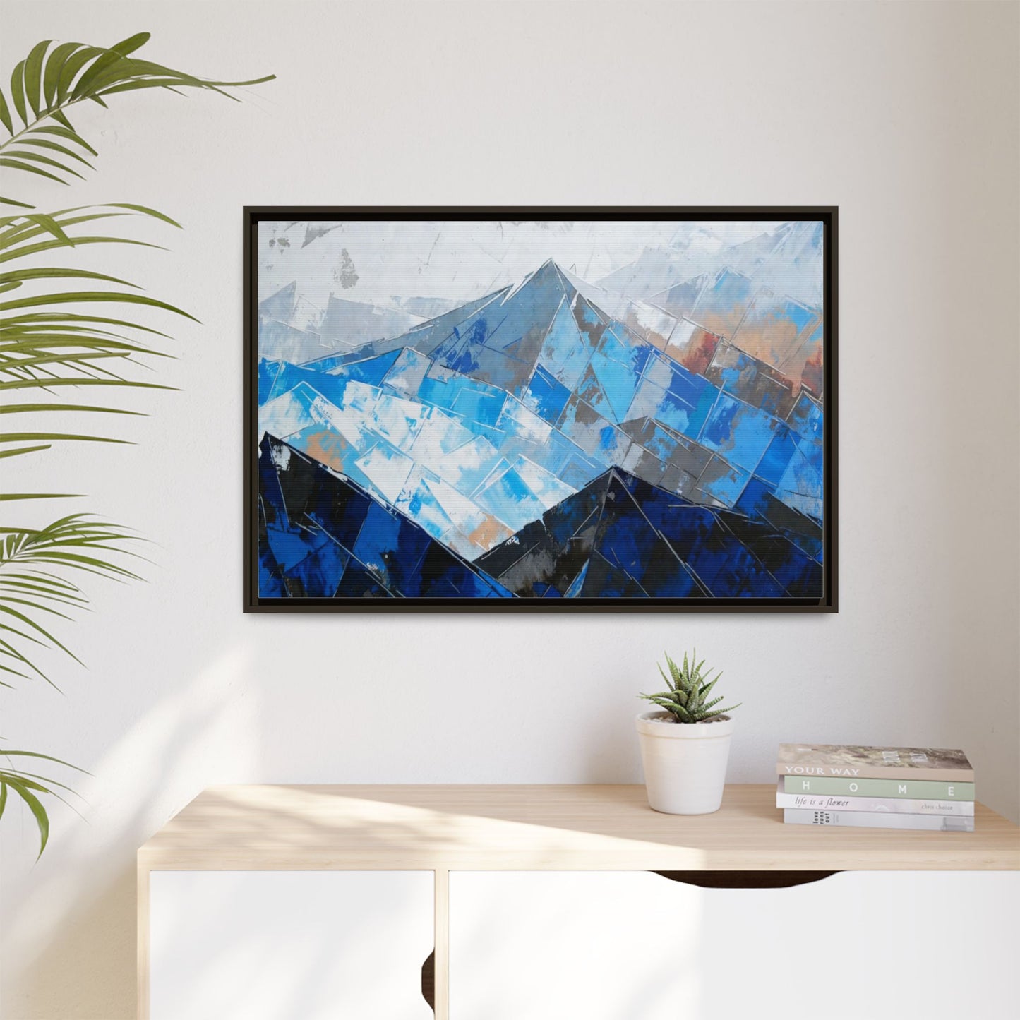 Framed Matte Canvas Blue Mountain Abstract Wall Art