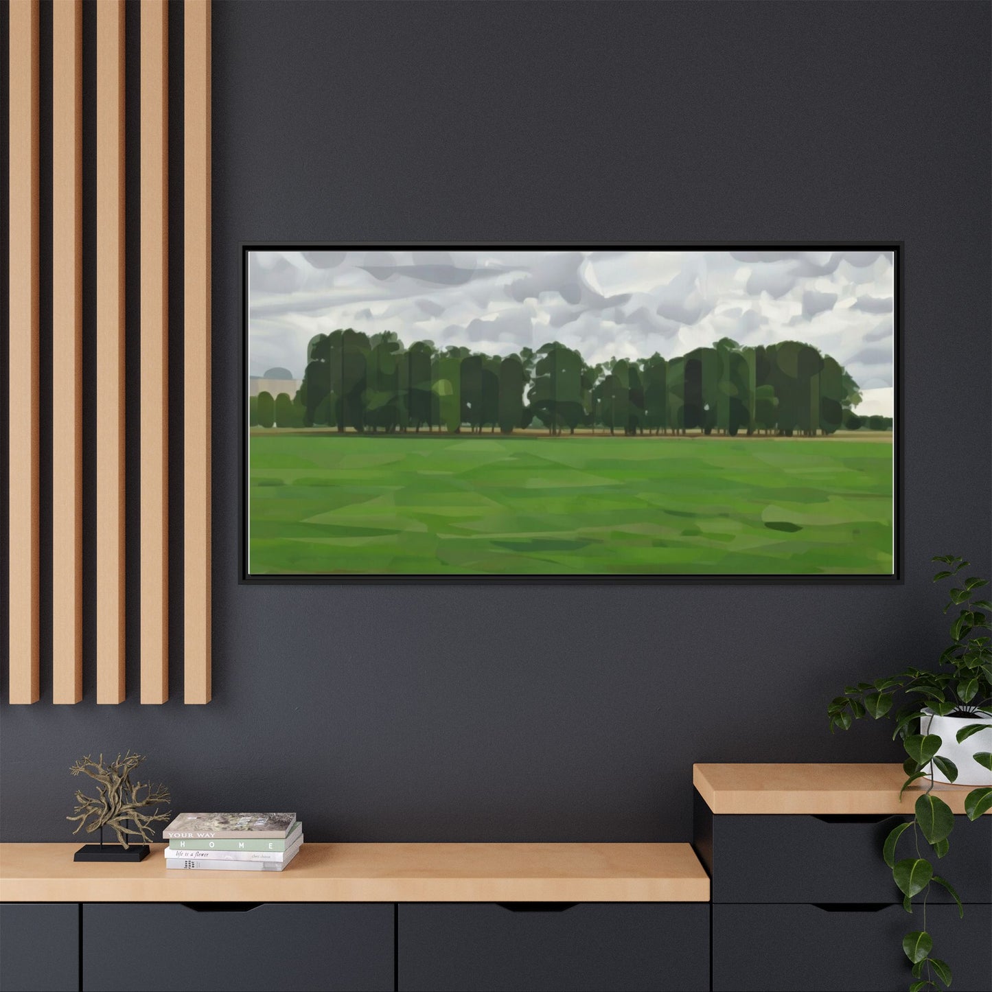 Framed Matte Canvas Print — Minimalist Green Landscape Art