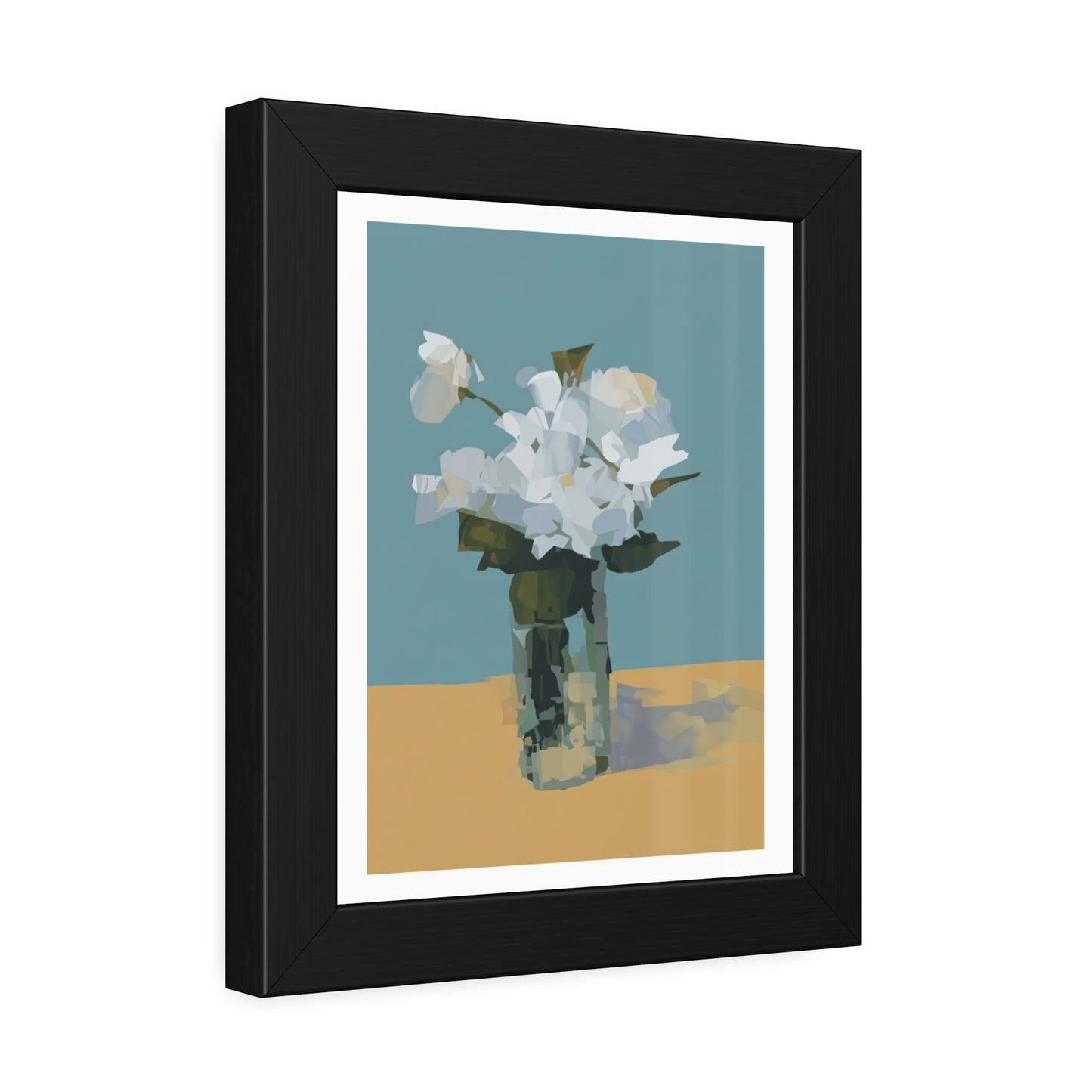 Framed Floral Poster - Modern White Blossoms in Vase Wall Art