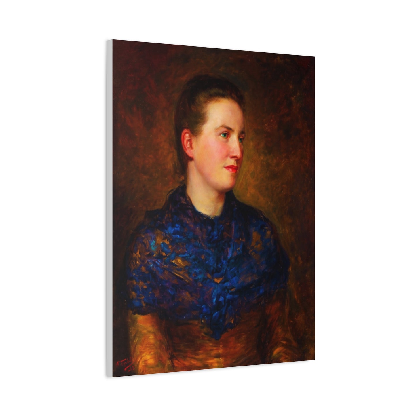 Portrait Canvas Print — Vintage Woman Oil Painting on Stretched Matte Canvas