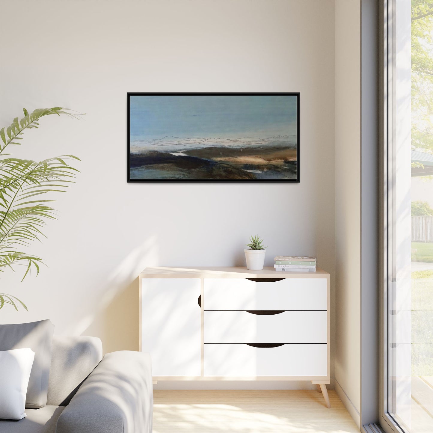 Framed Matte Canvas Wall Art — Serene Abstract Blue Landscape