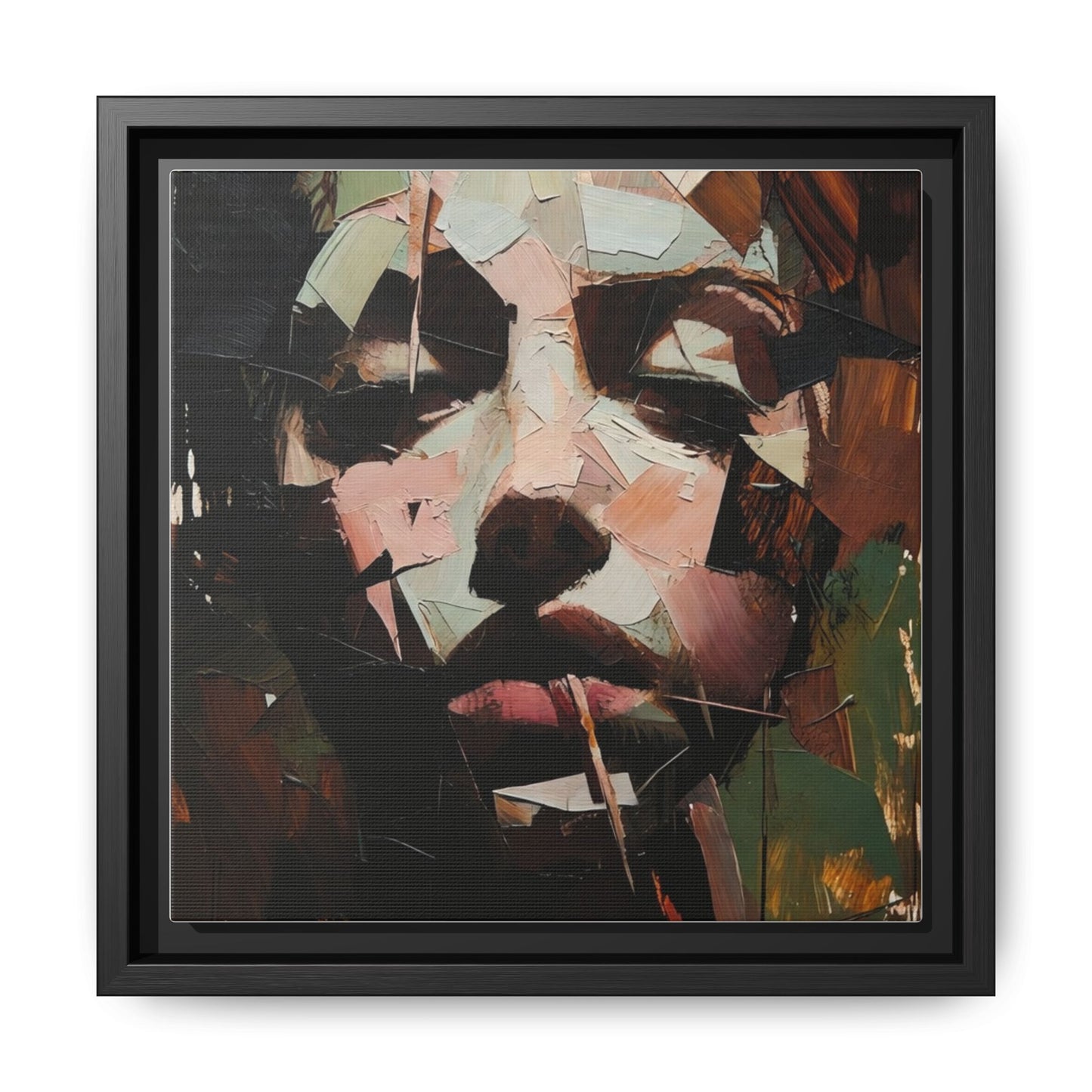 Matte Framed Canvas Art — Abstract Female Portrait, Moody Multicolor